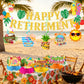 Beach Retirement Party Decorations, Aloha Retire Party Decorations includes Happy Retirements Banner Tropical Hawaiian Retirement Party Decorations