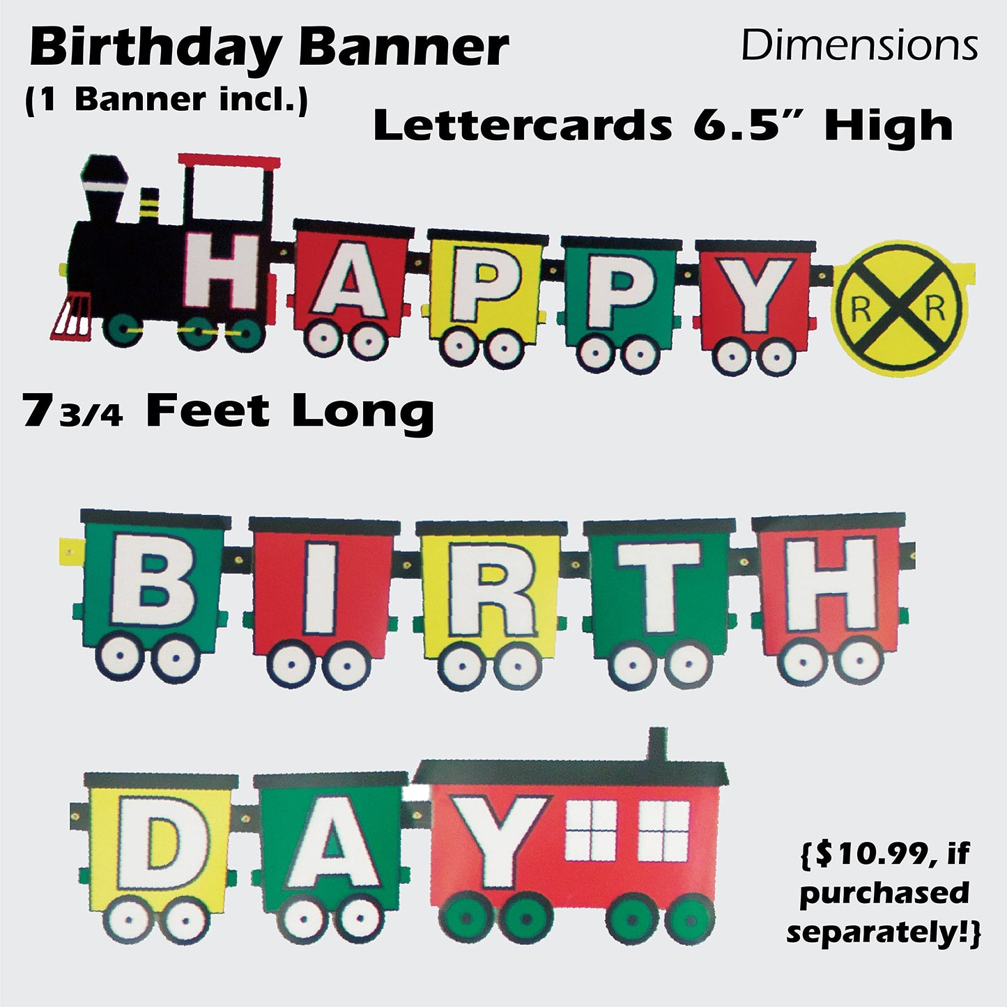 Havercamp Train Birthday Party Supplies: 7ft Happy Birthday Banner, Centerpiece, 12 Photo Props, 10 Cardboard Train Cutouts Decorations, 24 Party