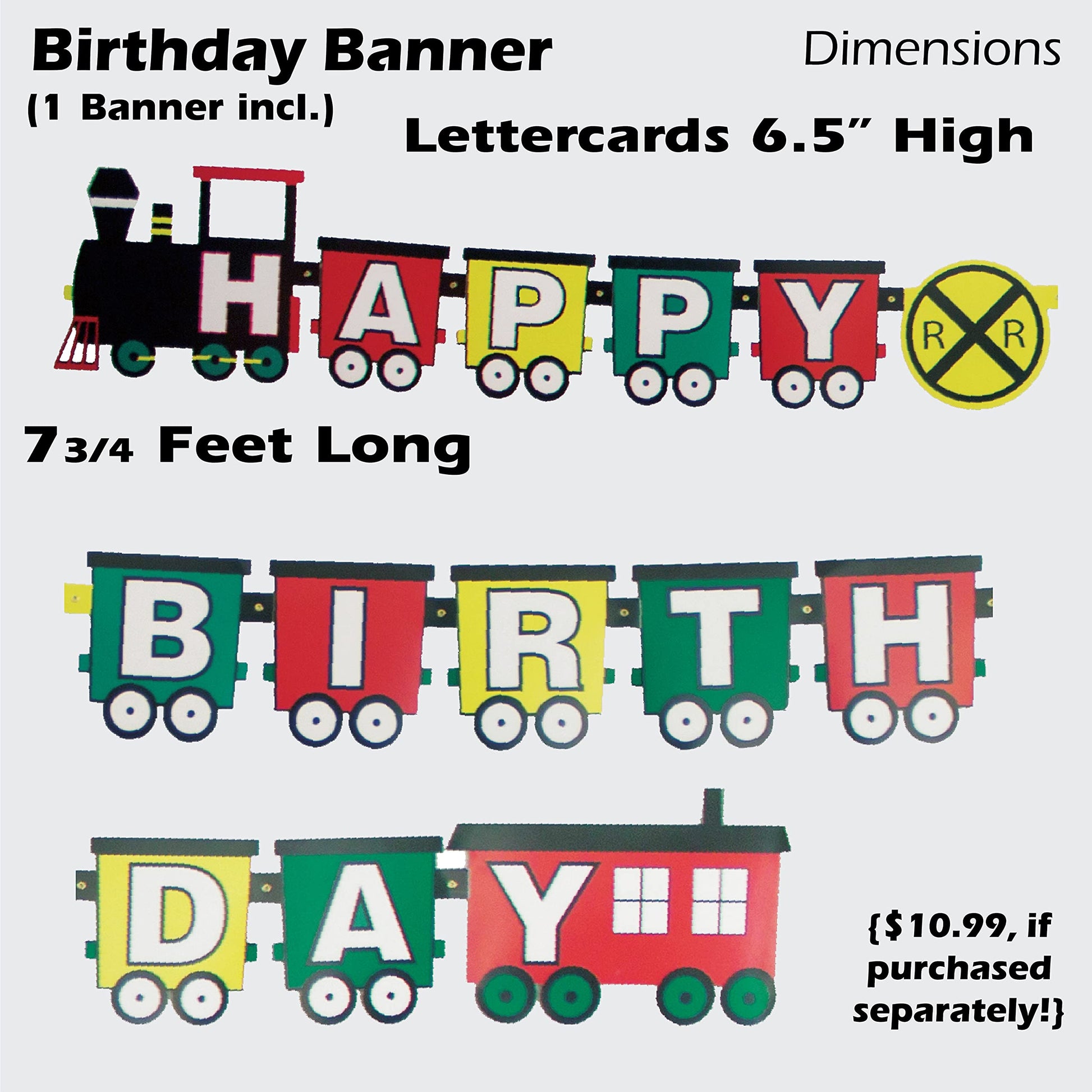 Havercamp Train Birthday Party Supplies: 7ft Happy Birthday Banner, Centerpiece, 12 Photo Props, 10 Cardboard Train Cutouts Decorations, 24 Party