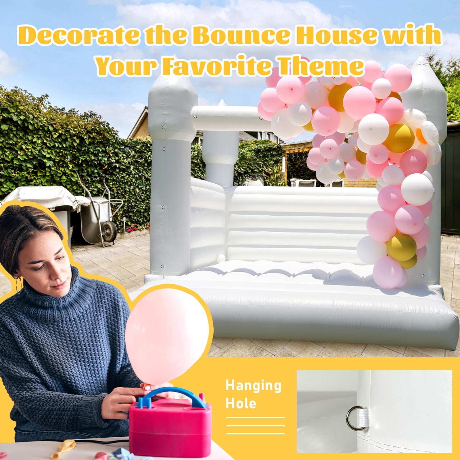 White Bounce House Castle for Adults Kids?13.5FT Large PVC? Inflatable Bounce House with 750W Upgrade Powerful Blower, Commercial Bounce House