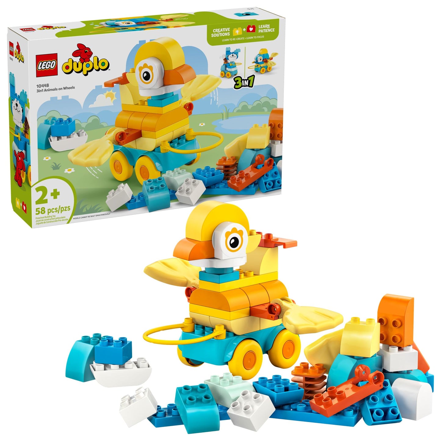 LEGO DUPLO Town 3 in 1 Animals on Wheels Building Toy - Learning Play Set for Toddler Boys & Girls, Ages 2+ - Animal Building Blocks for Sensory