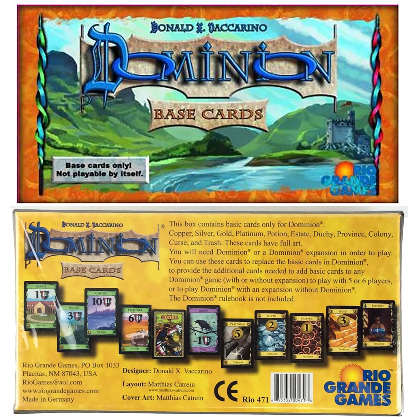 Rio Grande Games Dominion Base Cards Set - 250 Victory, Treasure & Curse Cards, Updated Graphics
