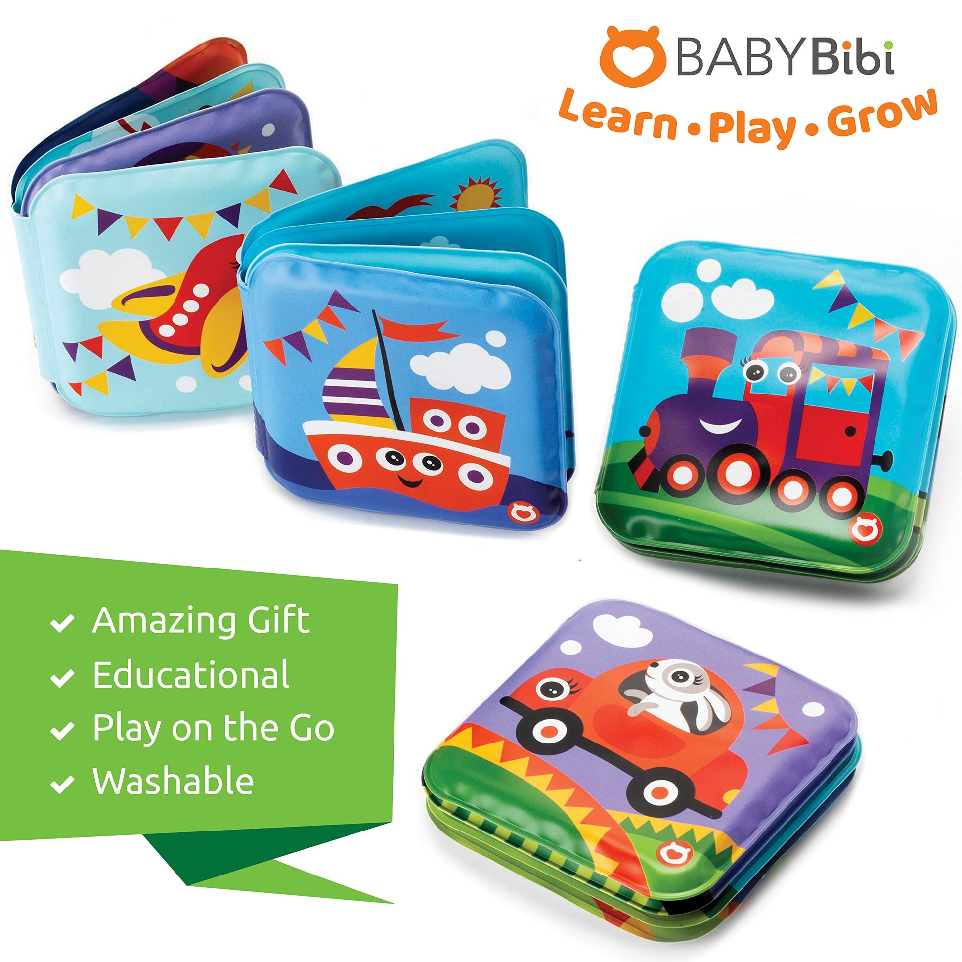 Floating Baby Bath Books - Transport Themed Bath Books for Babies, Infants - Waterproof, Mold-Free Bath Toys for Learning & Early Education