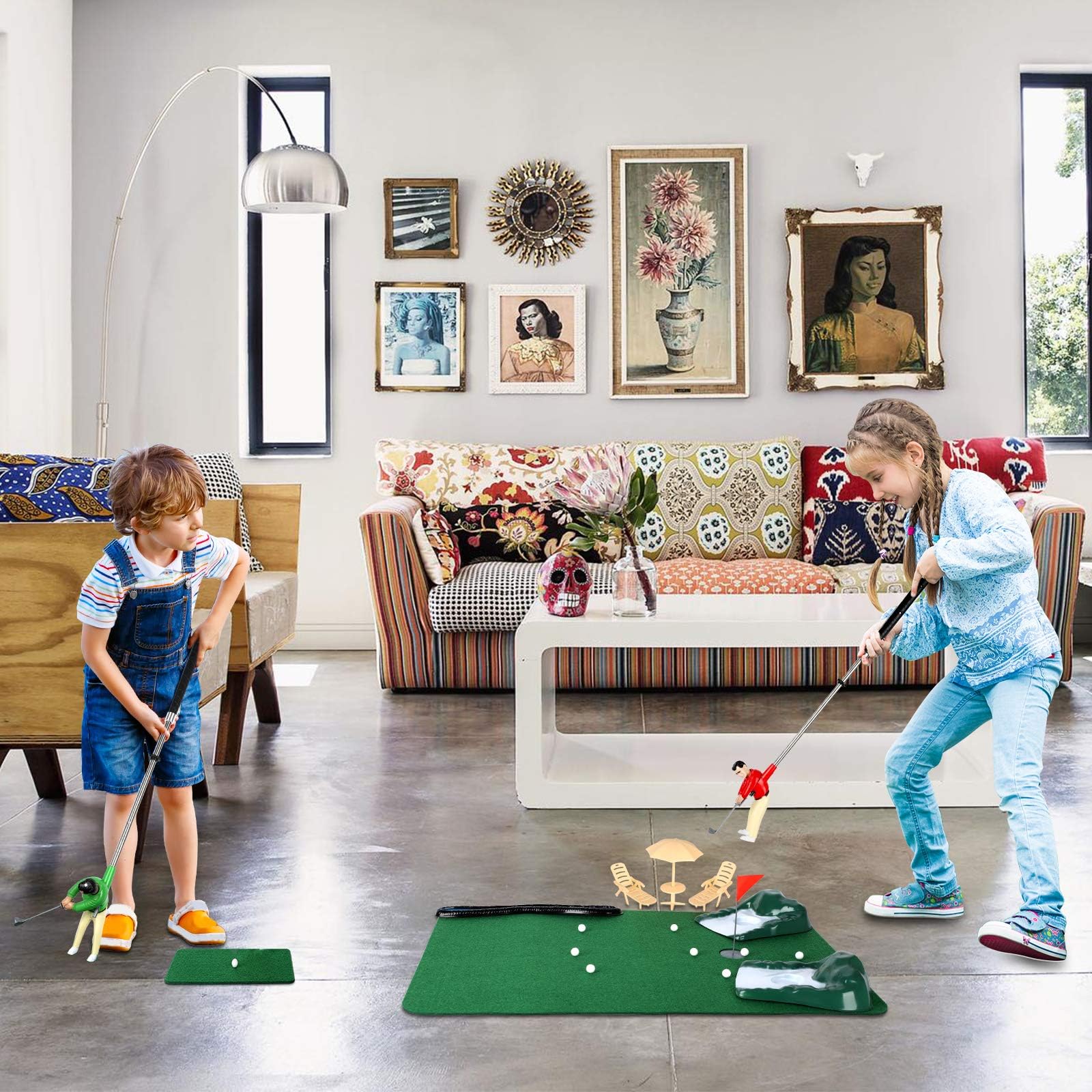 Wassteel Mini Golf Toys for Kids/Adult, Retirement Gift Two Mini Golfers for Parent-Child Interaction, Fun Play Golf Indoor Games, Family Game for 6 7