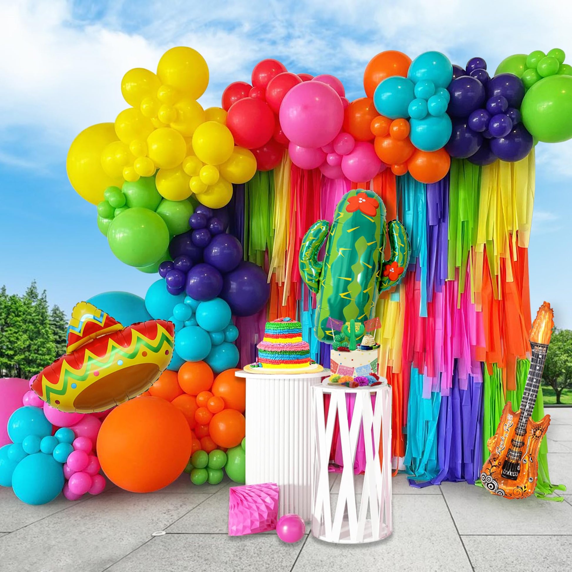 Mexican Fiesta Party Decorations 134 PCS Fiesta Balloon Garland Arch Kit Cactus Sombrero Guitar Balloons for Taco Twosday Birthday Decorations Baby