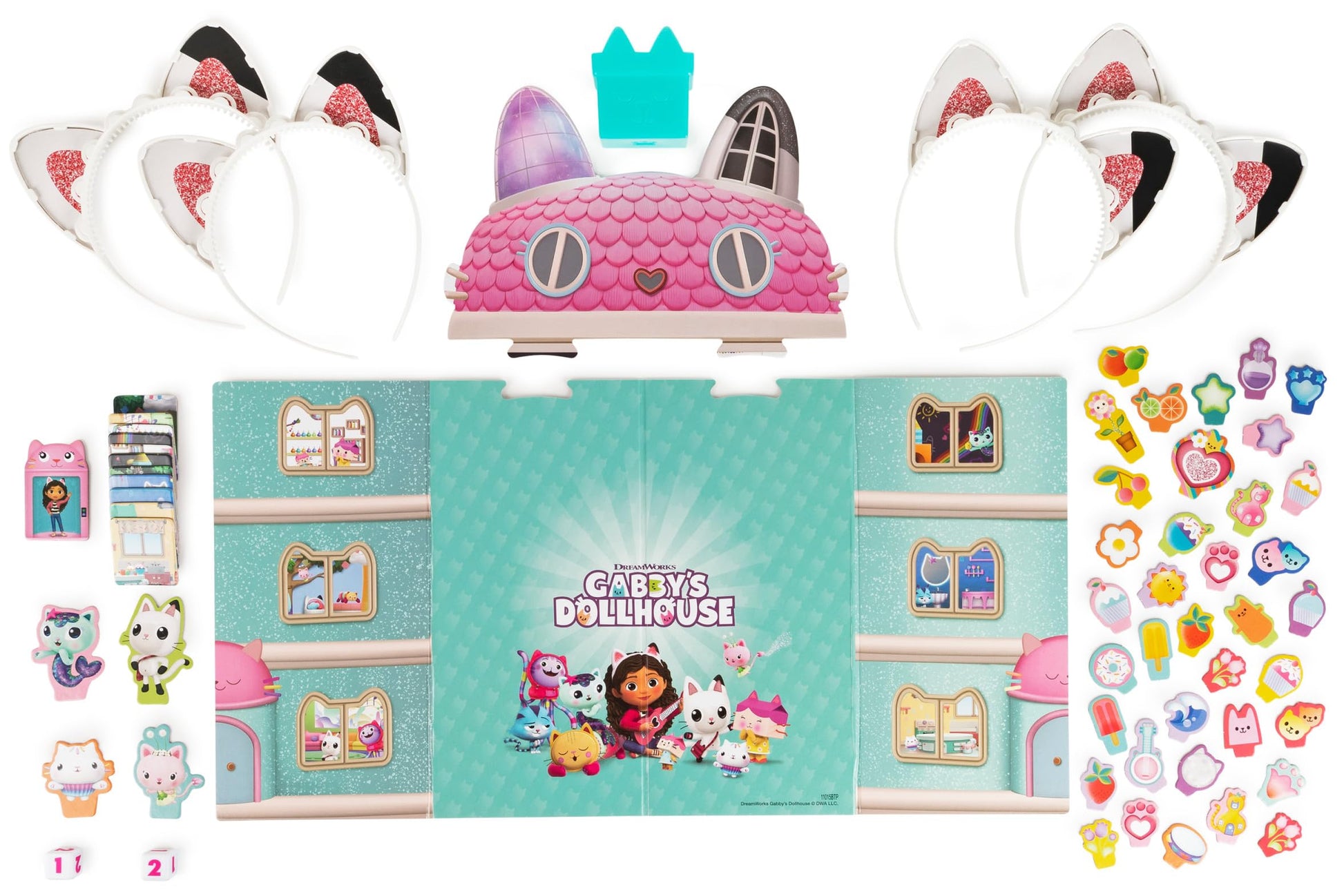 Gabby and the Magic House - Gabby Dollhouse - Board Game for Meow-Dable - Board Game to Decorate the Magic House - Headbands and Charms - Children's