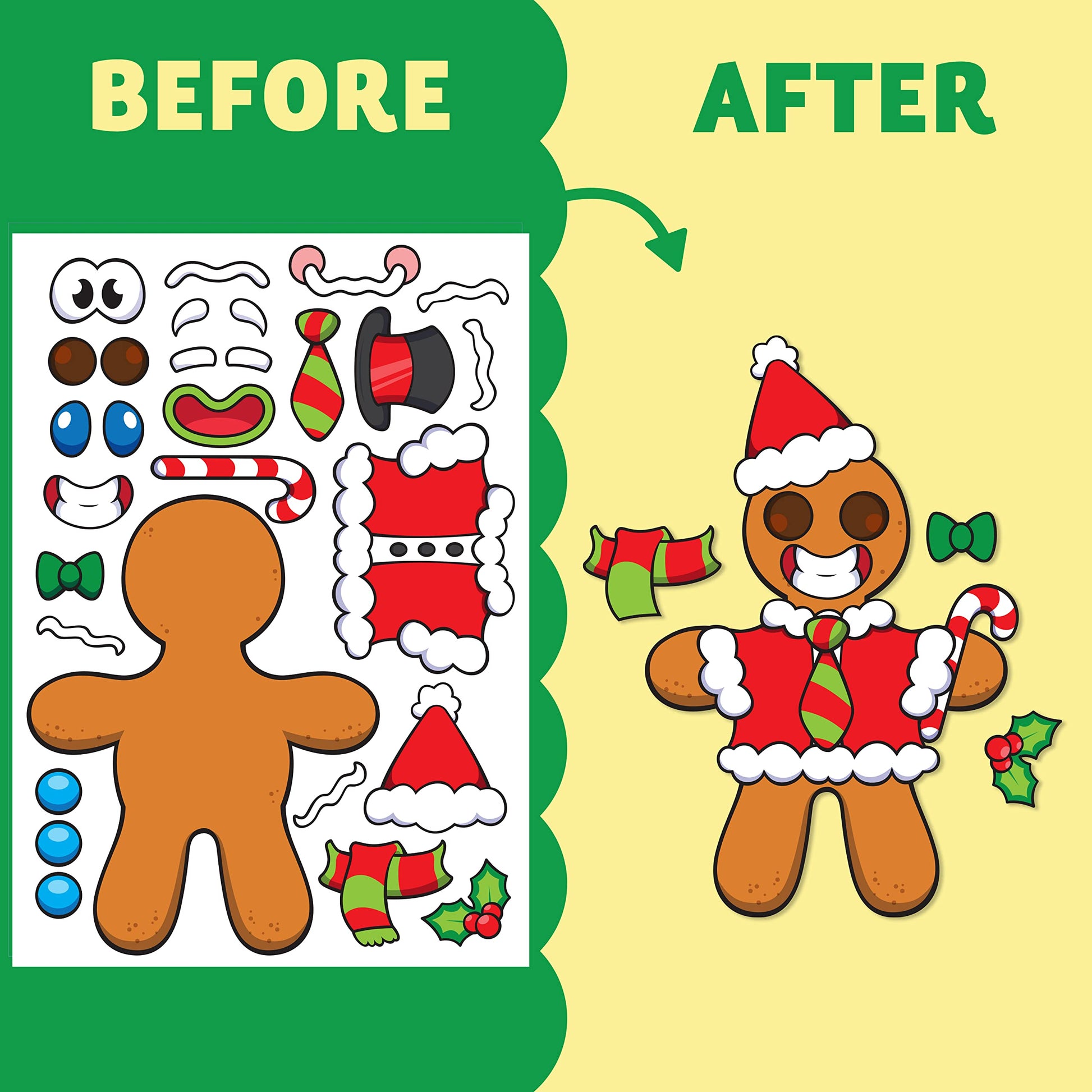 JOYIN 36 Pcs Christmas Make-a-face Sticker Sheets Make Your Own Xmas Cute Stickers with Gingerbread and Tree Sticker Series Design for Kids Party