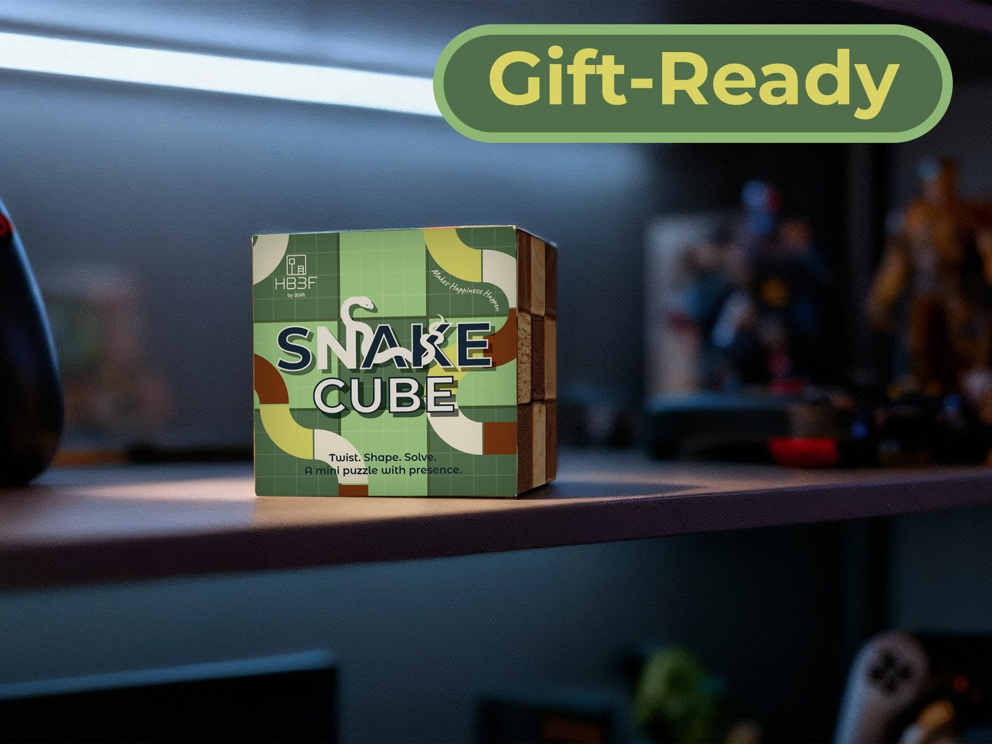 BSIRI Snake Puzzle Cube Classic Games (M Size) - 3D Mind Puzzles for Adults in Hand with Wooden Cube Designs of Magic Game for Educational Brain Games