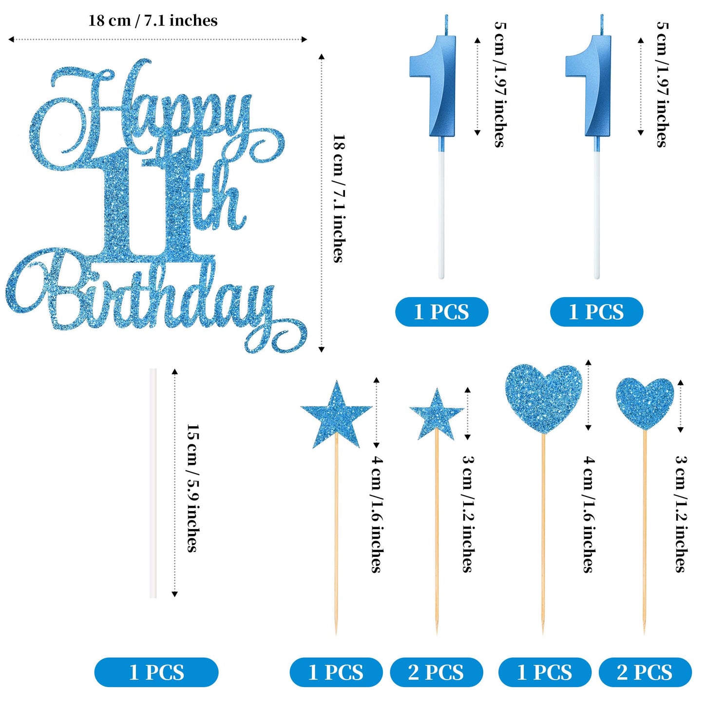 Lecferrarc 11th Birthday Cake Decorations, 11th Birthday Candles Cake Numeral Candles and Glitter Happy 11th Birthday Cake Toppers Set for Birthday