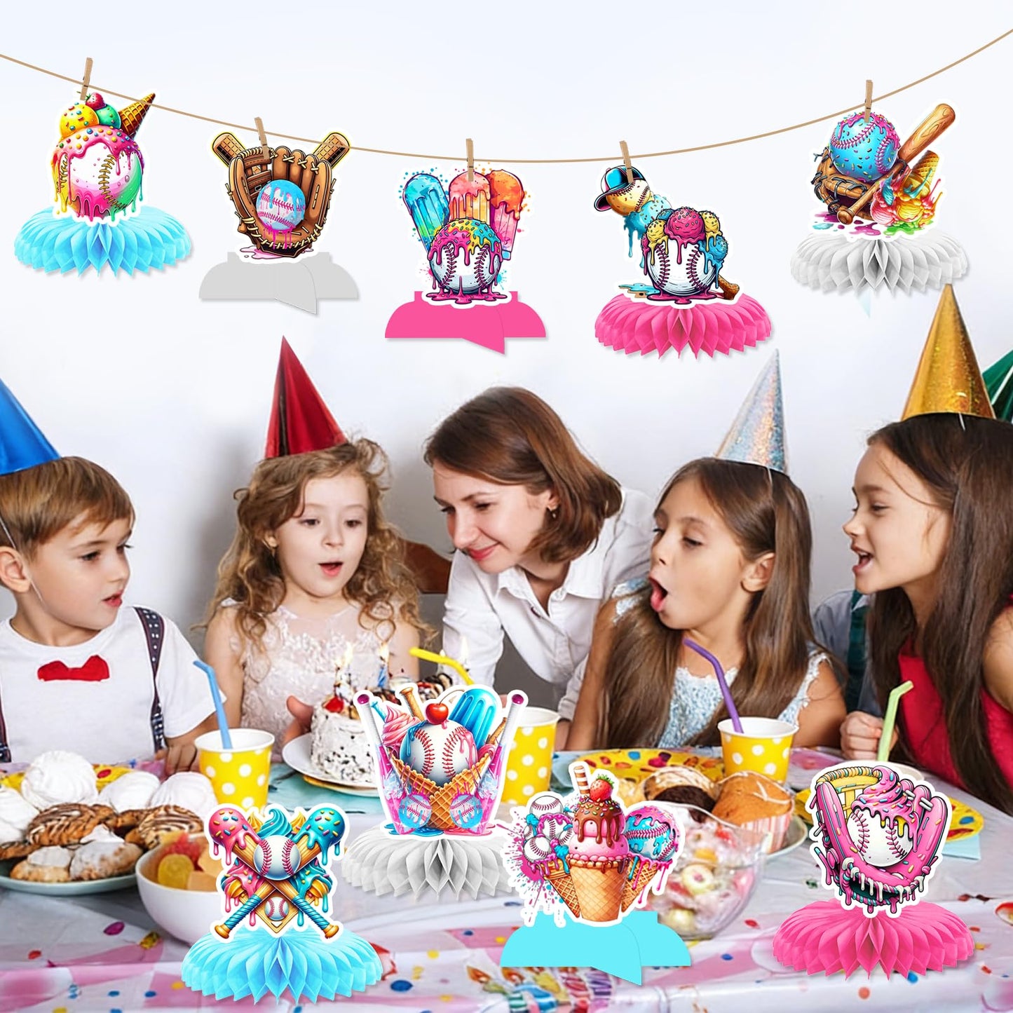 Baseball Drip Birthday Party Centerpieces: 9Pcs Ice Cream Drip Baseball Party Decorations Ice Cream Baseball Drip Party Decorations