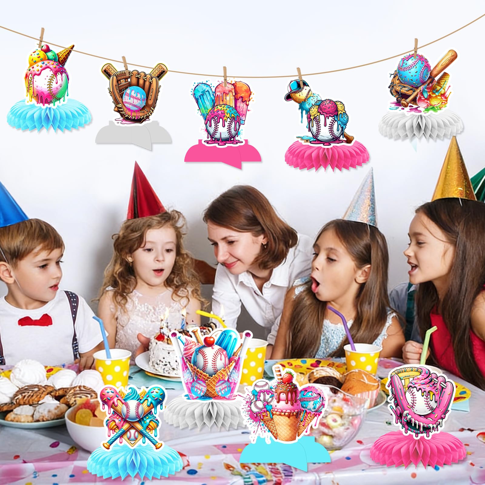 Baseball Drip Birthday Party Centerpieces: 9Pcs Ice Cream Drip Baseball Party Decorations Ice Cream Baseball Drip Party Decorations