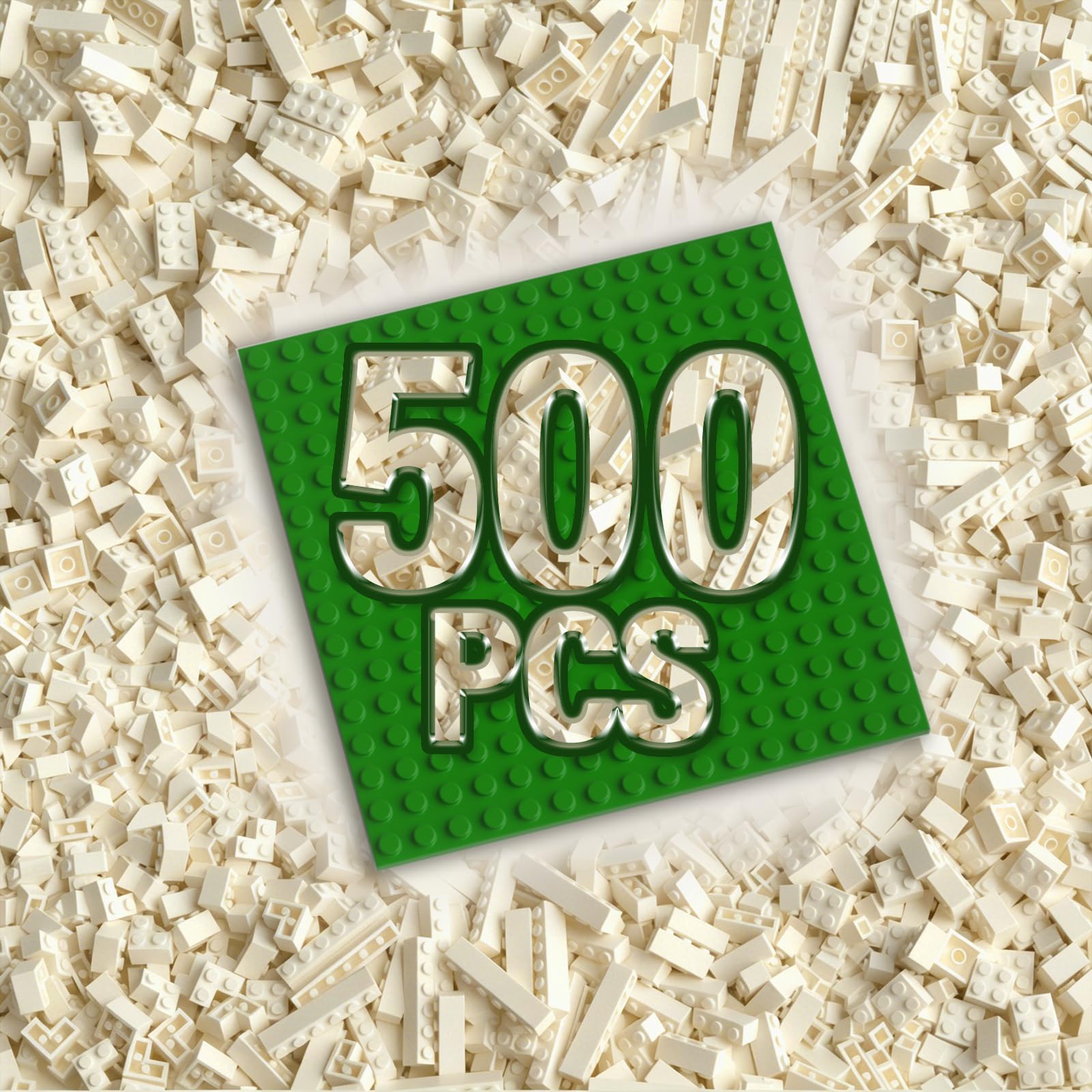 500 Piece White Building Bricks Compatible with LEGO 10 Size with Baseplate