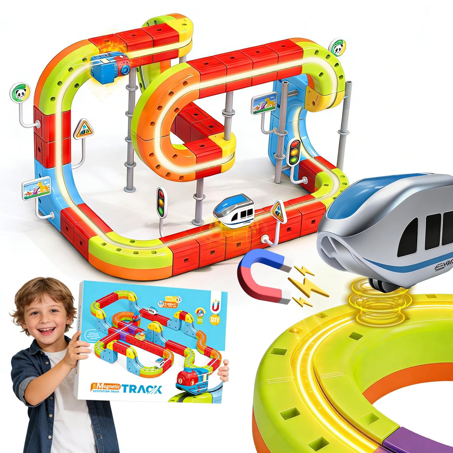 Electric Magnetic Train Toys Set- Flexible Race Track for Kids 3 4 5 6 7 8,stem Gravity Magnetic Roller Car Track for Toddlers,3D Infinity Cube Track