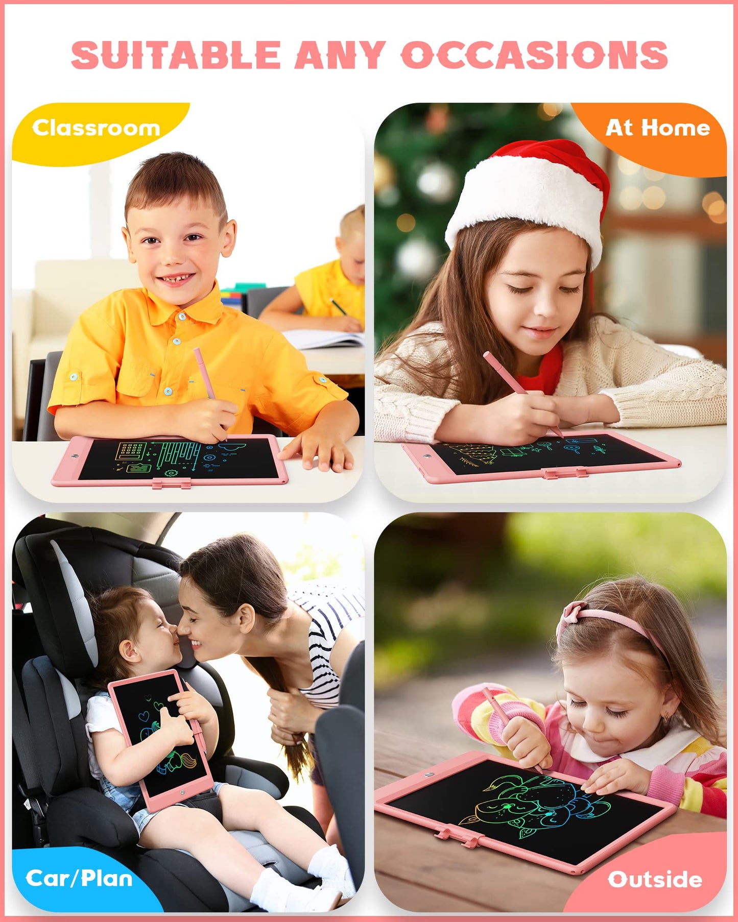 Bravokids 10 Inch LCD Writing Tablet for 3-8 Year Olds - Electronic Drawing Pad and Doodle Board as Educational Birthday Gifts for Girls and Boys