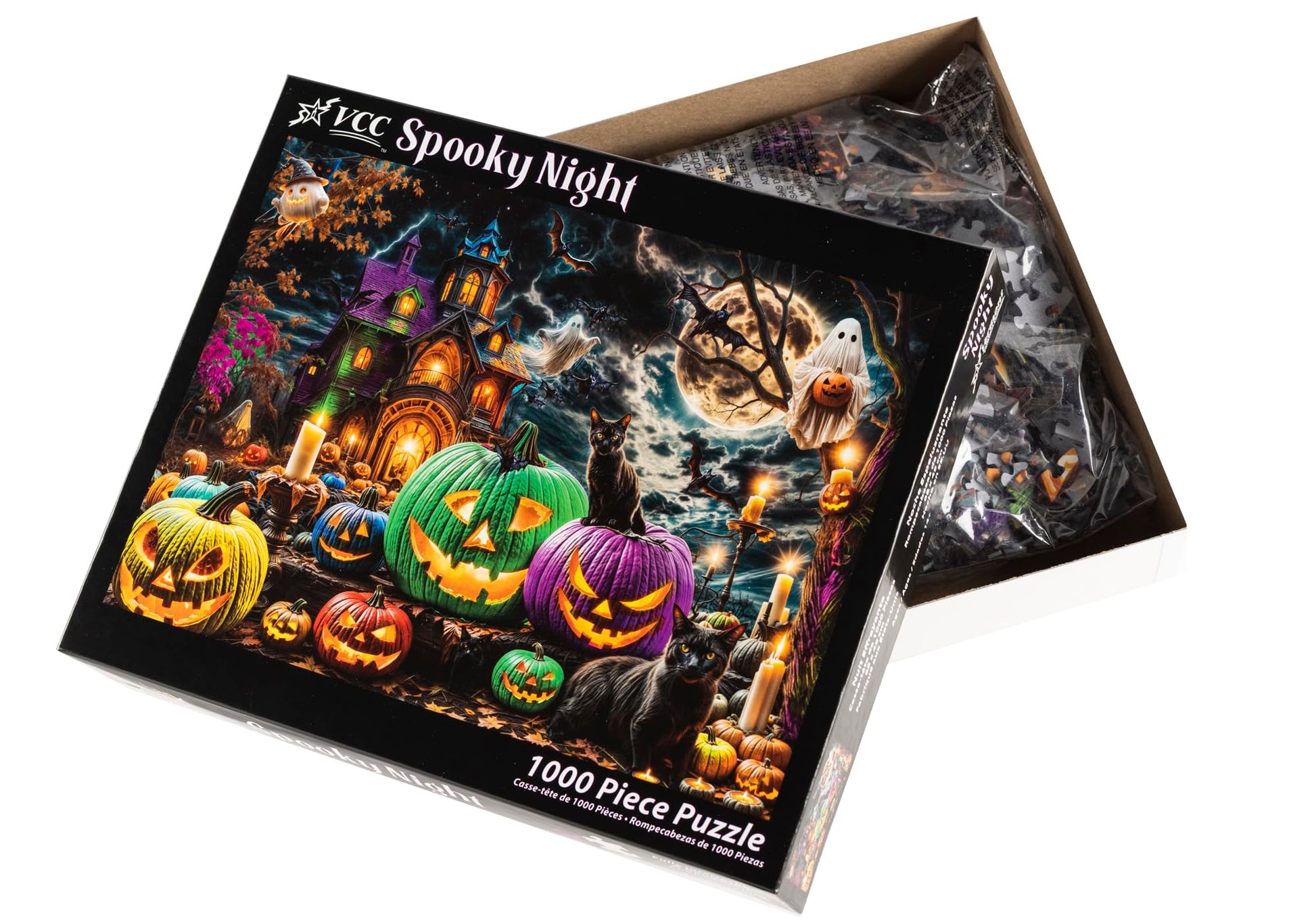 Halloween Puzzle 1000 Pieces for Adults - Gothic Puzzle with Haunted Houses, Ghosts, Pumpkins, Black Cats - Halloween Jigsaw Puzzles - 'Spooky Night'