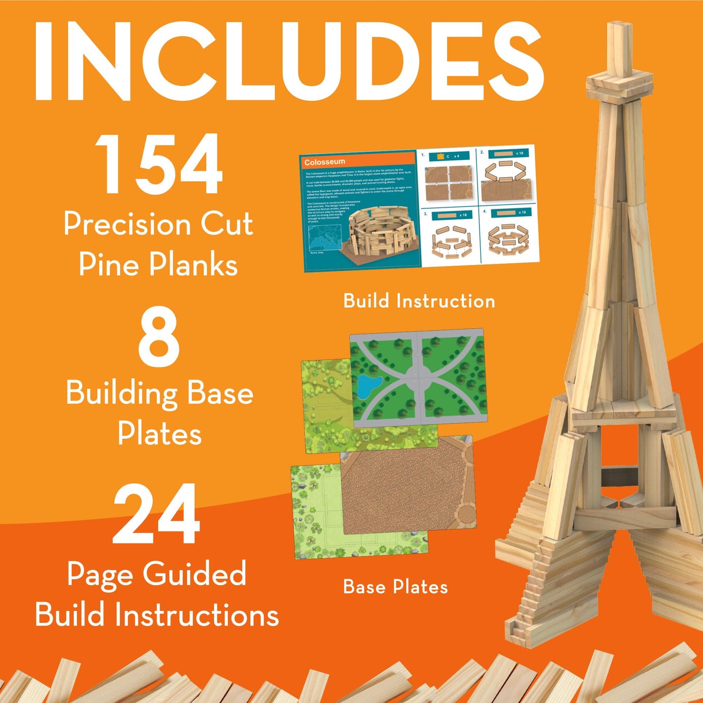 MindWare KEVA Models Monuments - 154 Wooden Building Planks & Step-by-Step Instructions to Build Iconic World Landmarks