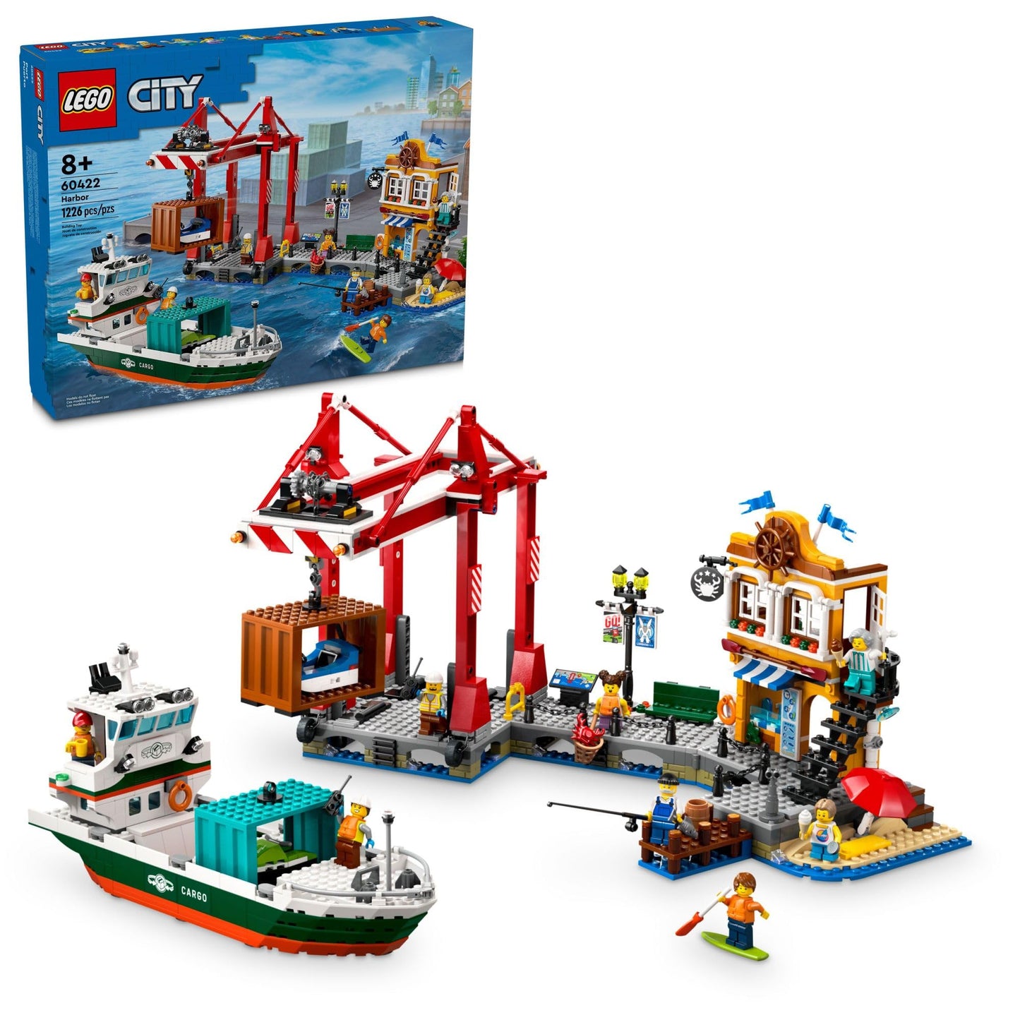 LEGO City Seaside Harbor with Cargo Ship Toy, Model Container Crane and Boat with 8 Minifigures Included, Building Set for Boys and Girls Ages 8 and