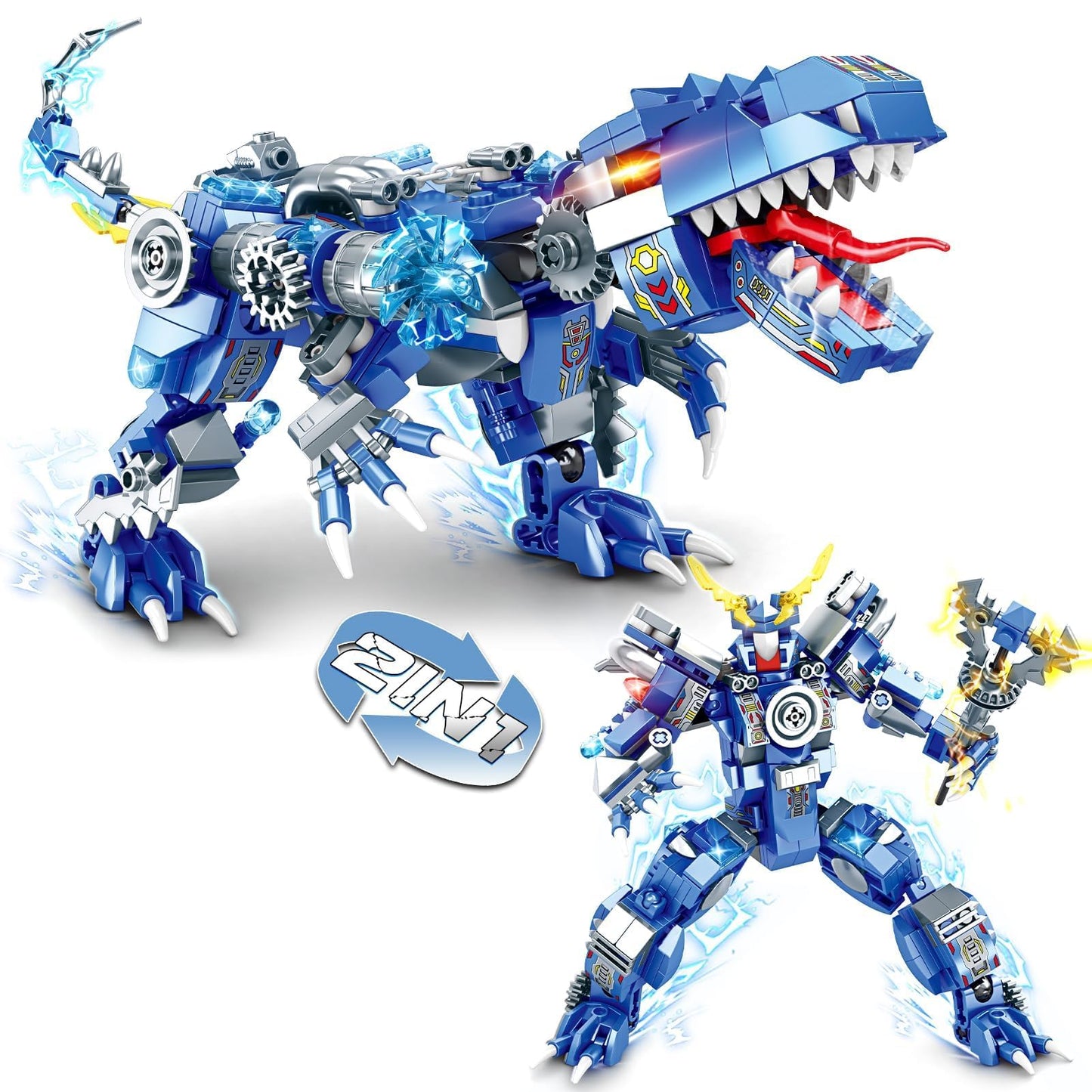 PLAYBRIX Dinosaur Building Blocks 2 in 1 Transforming Mech, Compatible with Lego Dinosaur Set, 433 PCS Dinosaur Mech STEM Toys for Kids Ages 6-12