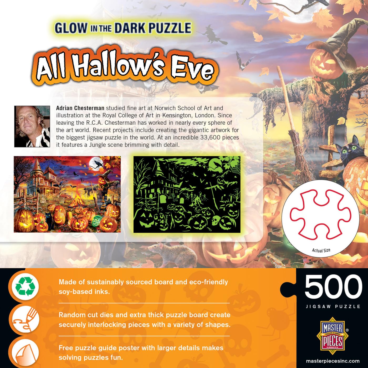 MasterPieces 500 Piece Glow in The Dark Halloween Jigsaw Puzzle - All Hallow's Eve - 15"x21"
