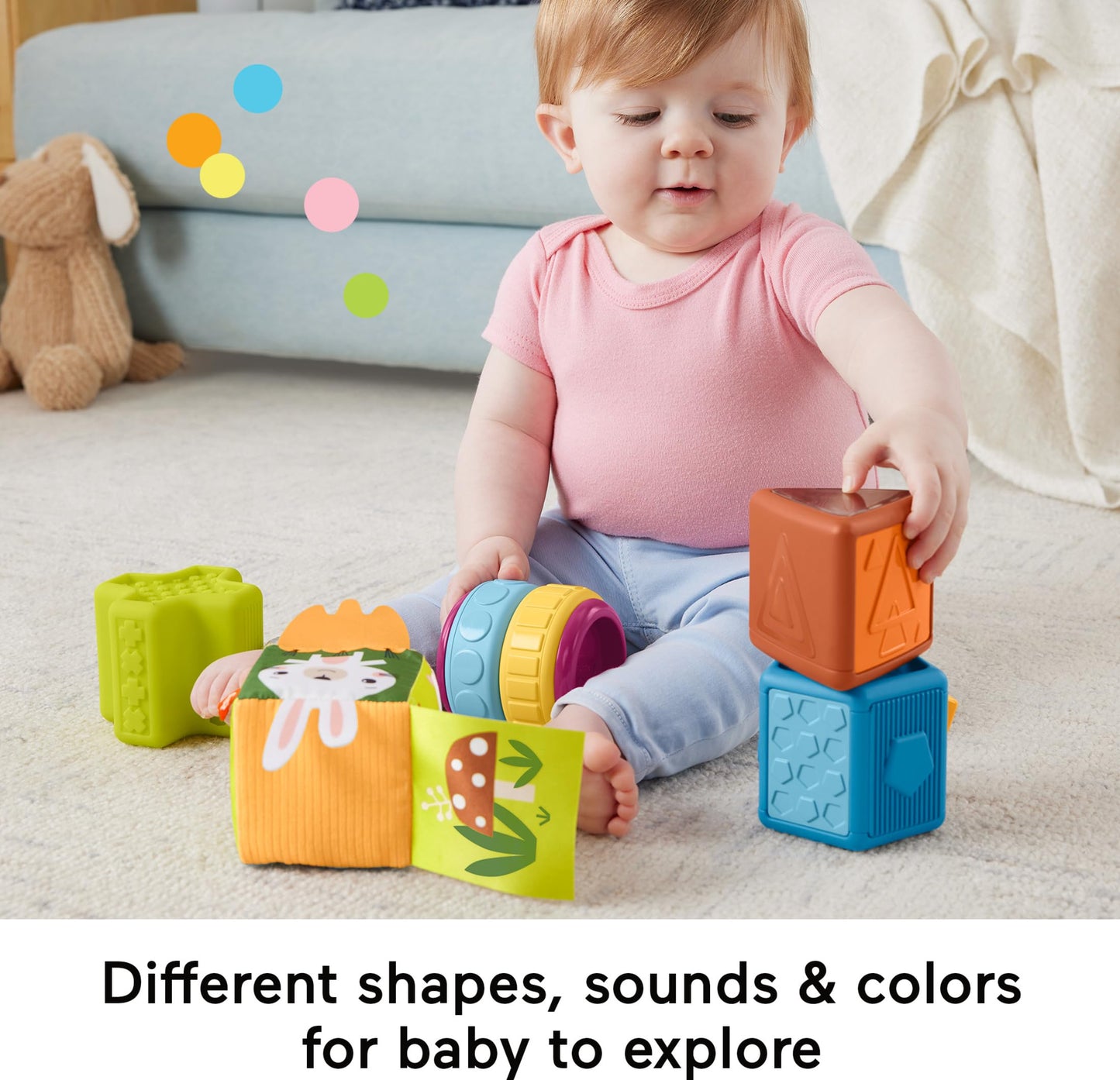 Fisher-Price Baby Toy Busy Activity Sensory Blocks with Fine Motor Activities for Infants and Toddlers Ages 6+ Months