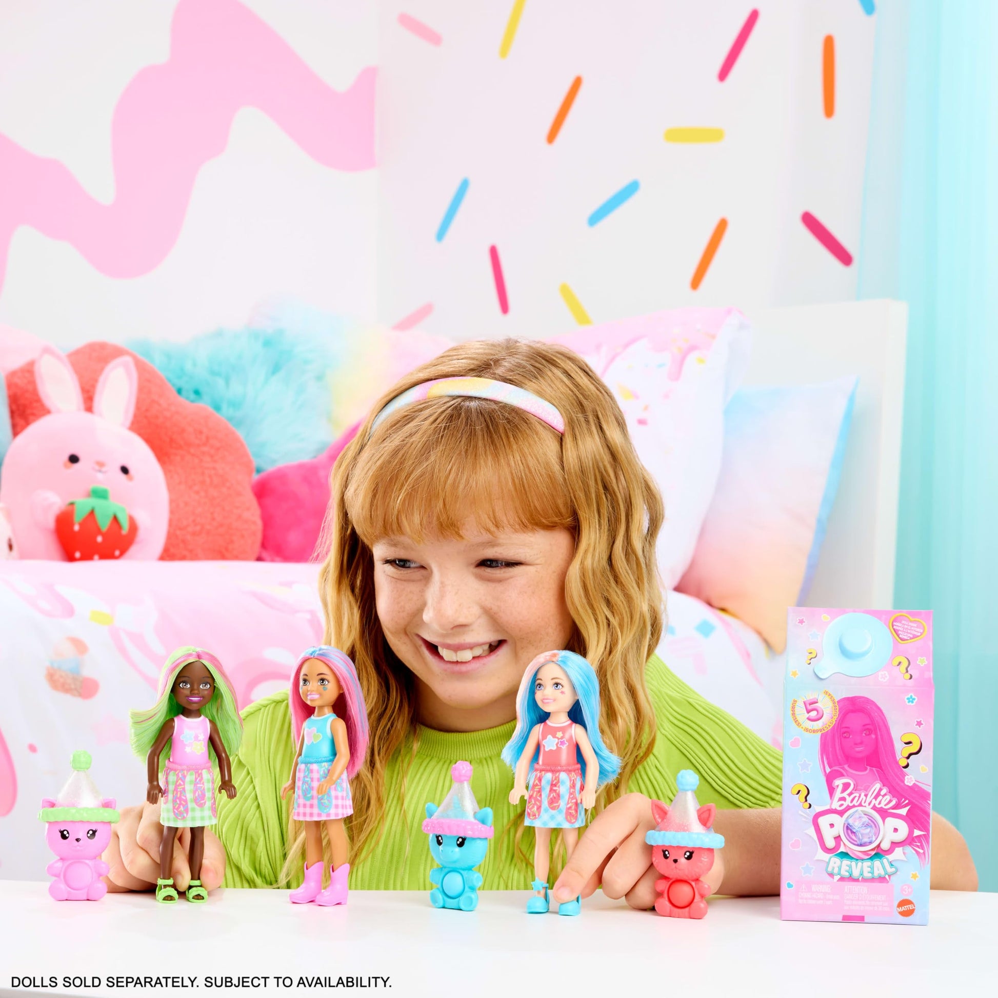 Barbie Chelsea Pop Reveal Doll Set, Shakes Series with 5 Surprises Including Scented Small Doll, Pop-It Pet & Color Change (Styles May Vary)