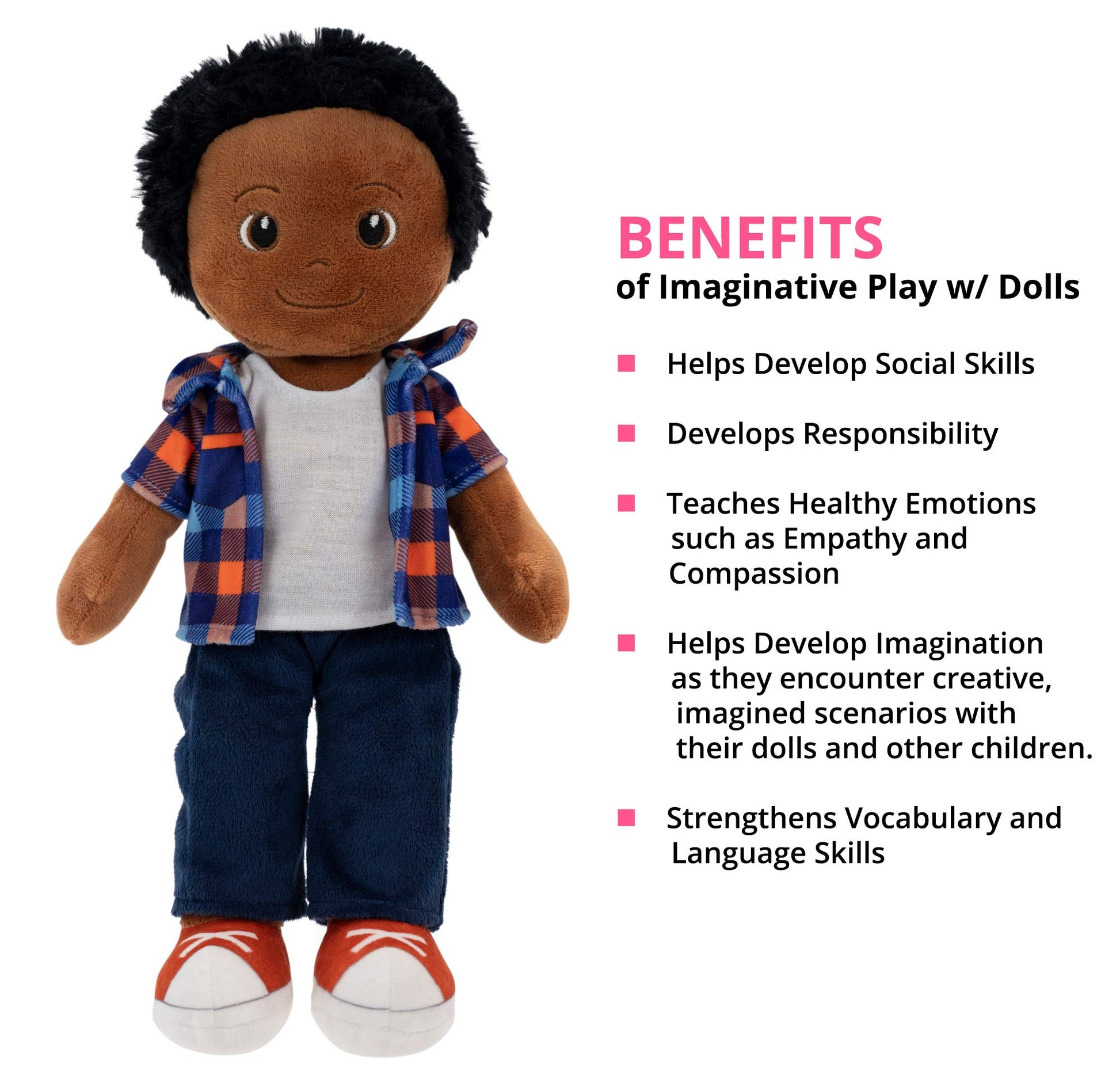 Playtime by Eimmie 14" Soft Baby Doll for Boys (Charlie) - Plush Rag Doll for Toddlers & Infants, Washable Stuffed Toy with Sensory Fabric Body