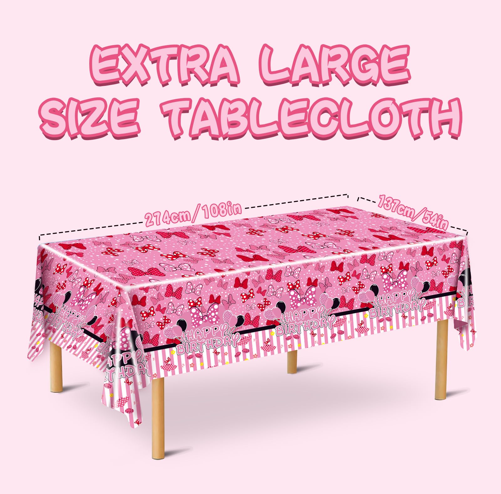 UKKJOM 3 Pack Pink Mouse Birthday Decorations, Pink Mouse Party Decorations Tablecloth for Kid,Boys and Girls Happy Birthday Decor Table Cover