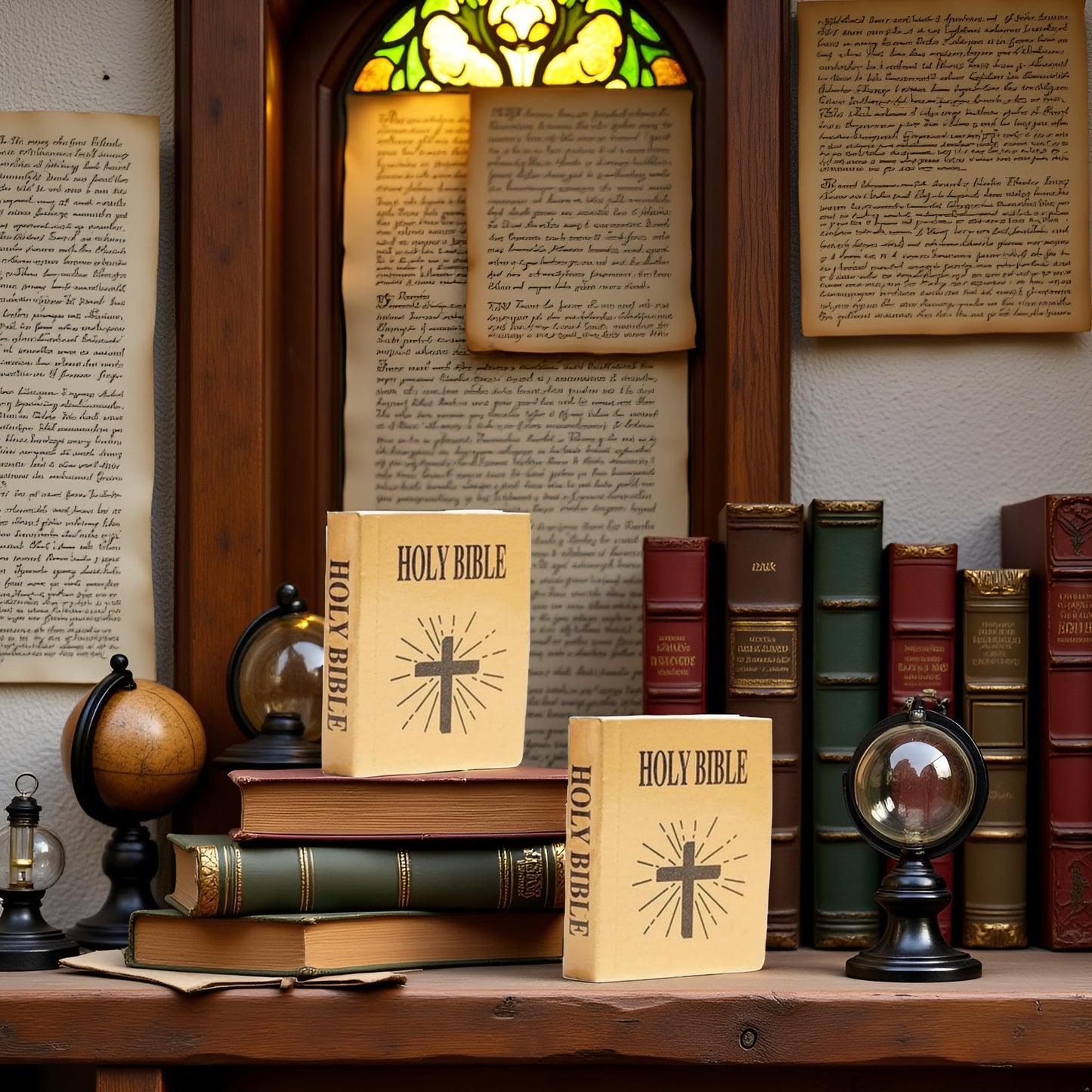 2 Pieces Brown Miniature Bible Books for Dollhouse, Mini Bible Pocket Book 1/12 Dollhouse Miniature Book Bookshelf Bedroom Library Accessories