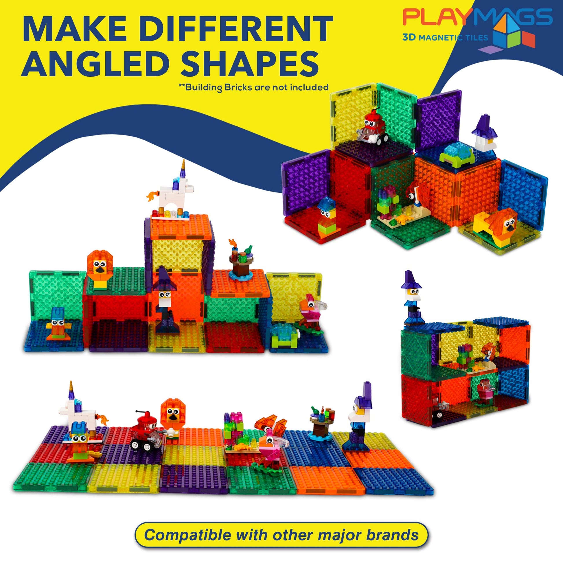 Playmags Magnetic Tiles, 18Pcs Magnetic Building Bricks, Exclusive Magnetic Blocks, Skill Development, Ages 3+ (Small Bricks Tiles)