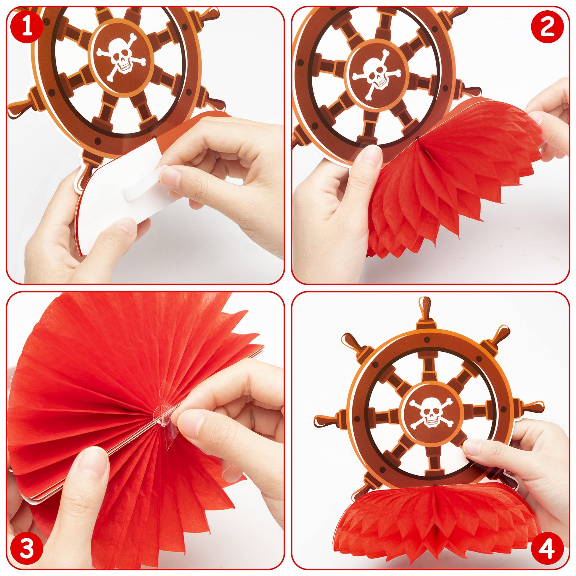 Haooryx Pirate Honeycomb Table Centerpieces -12Pcs Pirate Party Table Decoration Honeycomb Ball Kids' Birthday Nautical Party Decoration Newborn Baby