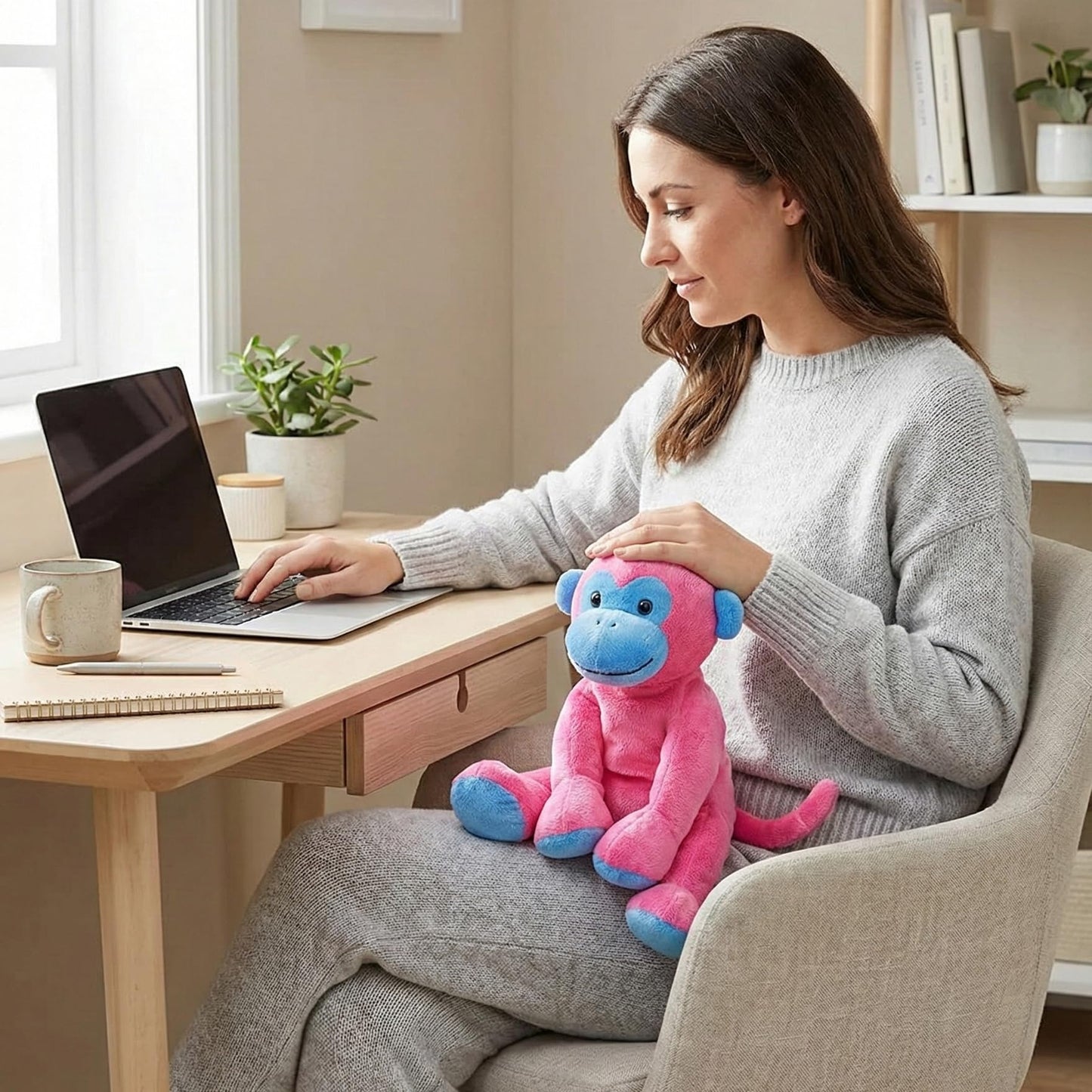 WEIGEDU Unique Ape Monkey Stuffed Animals Plush Toys, Soft Cute Monkey Orangutan Toy for Toddlers Child Kids Babies Birthday Gift, 7.9" Pink