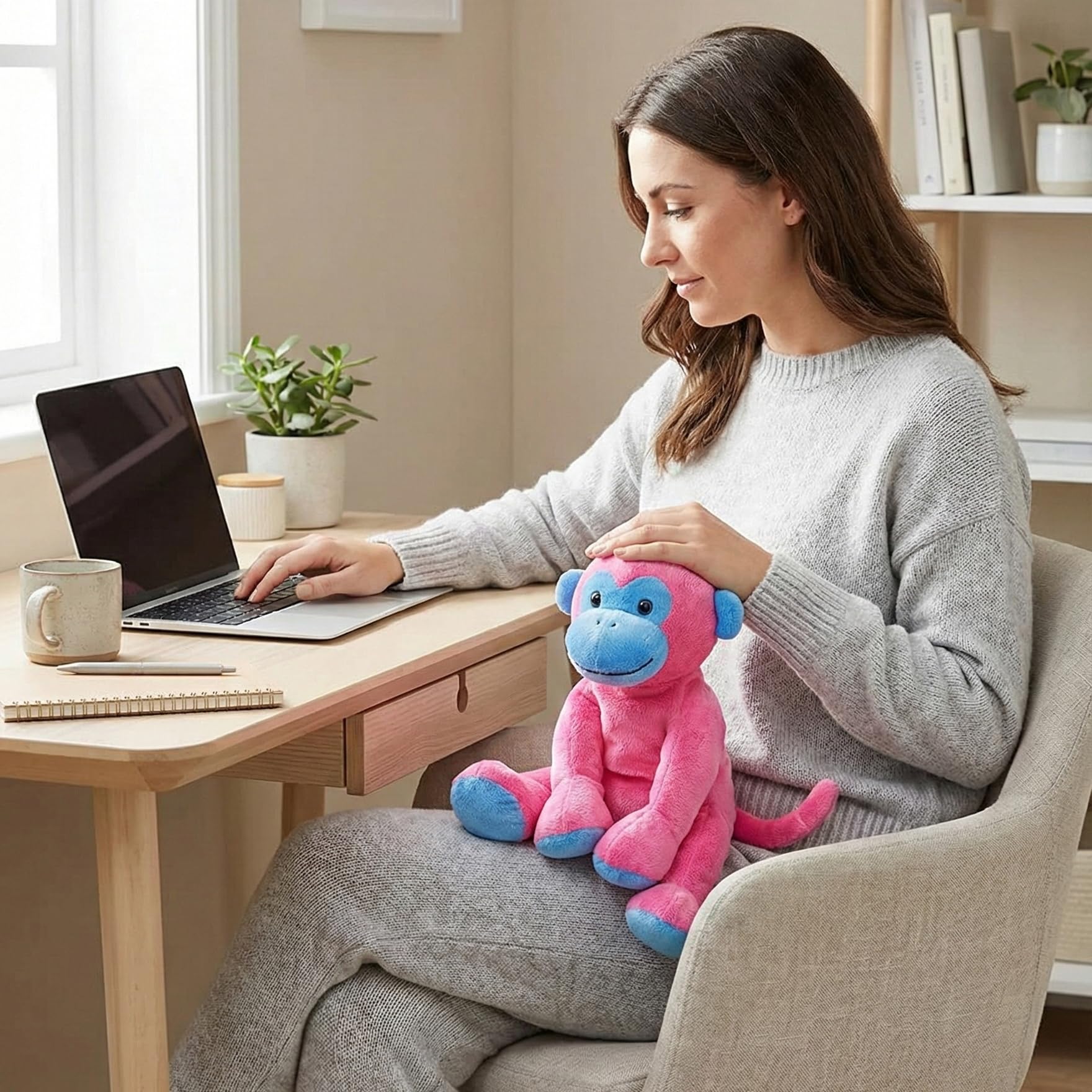 WEIGEDU Unique Ape Monkey Stuffed Animals Plush Toys, Soft Cute Monkey Orangutan Toy for Toddlers Child Kids Babies Birthday Gift, 7.9" Pink