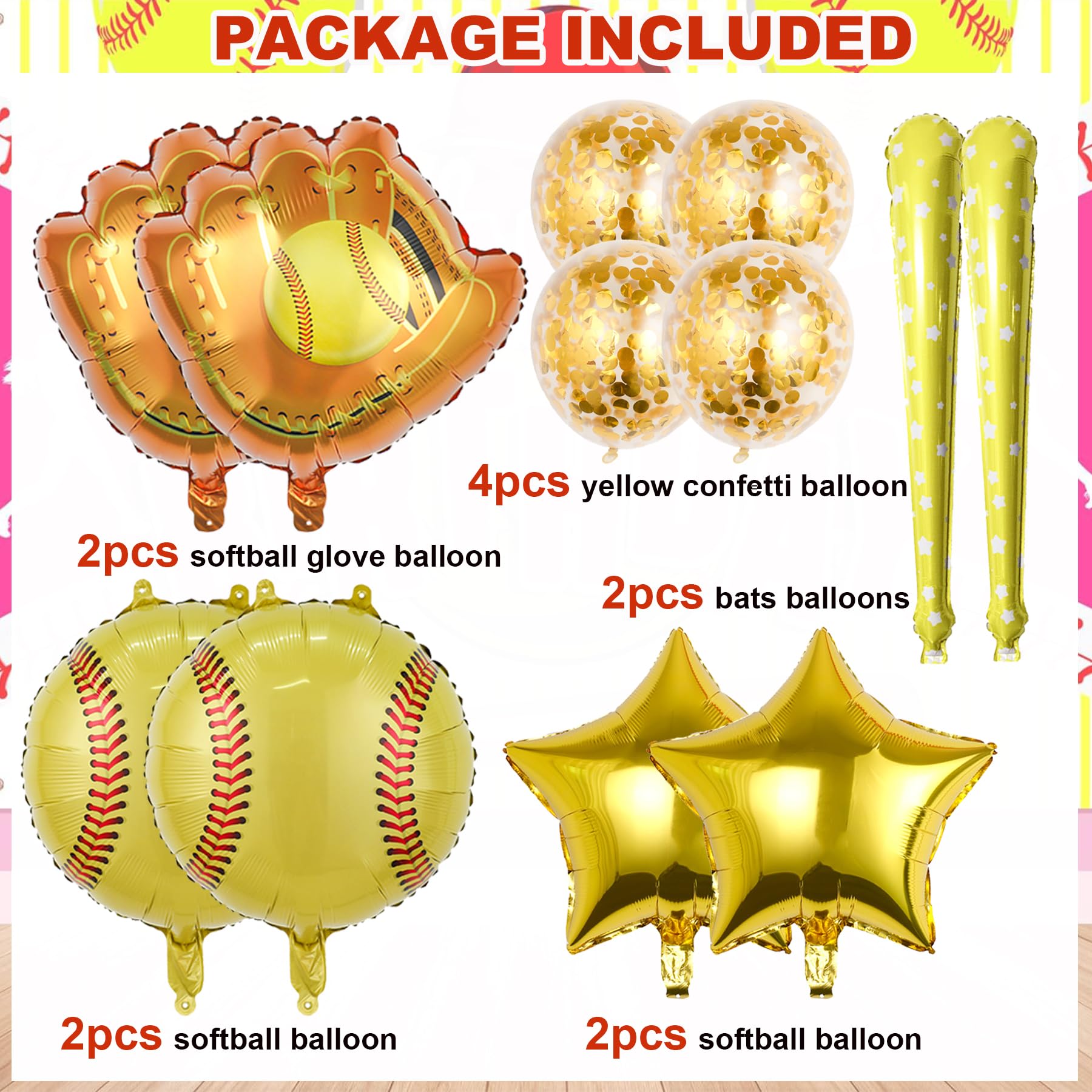 Softball Party Balloons,12pcs Softball Glove Foil Balloons,Bat Balloon confetti balloon for Sports Theme Supplies Gender Reveal Baby Shower