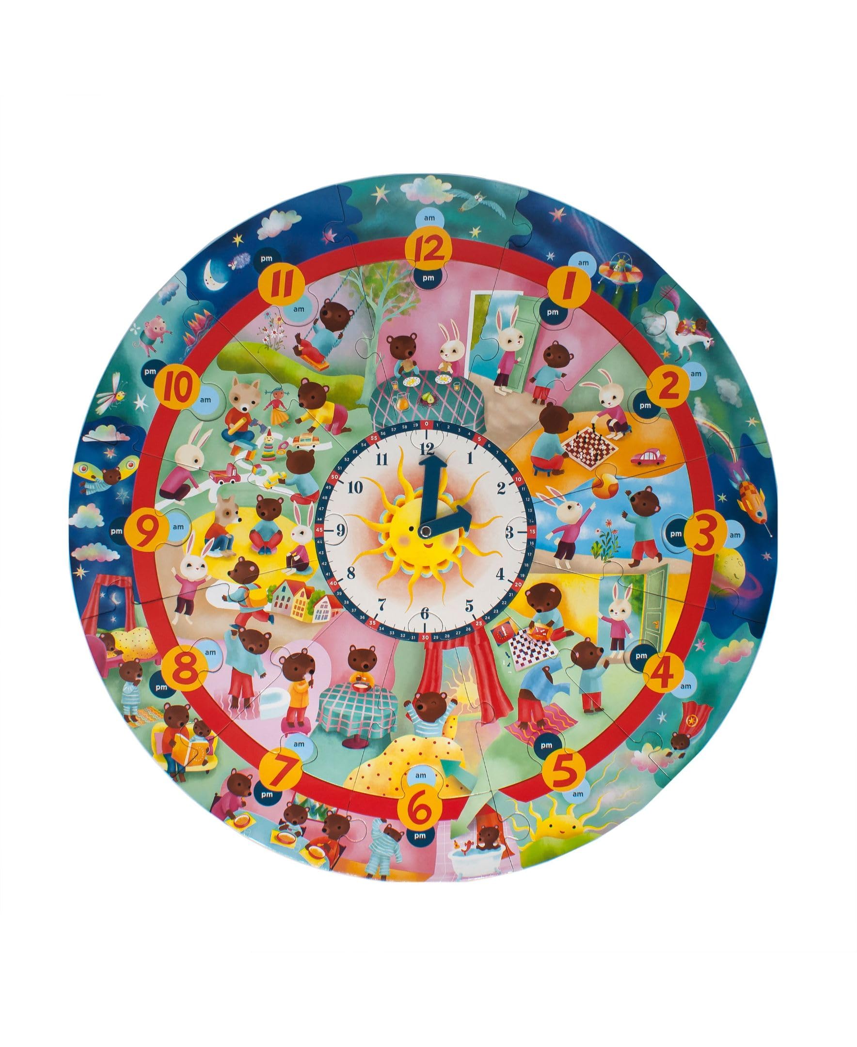 eeBoo: Around The Clock Jigsaw Puzzle, Engaging Way to Teach Time Telling, Provides an Innovative, Educational Experience, Perfect for Ages 3 and up