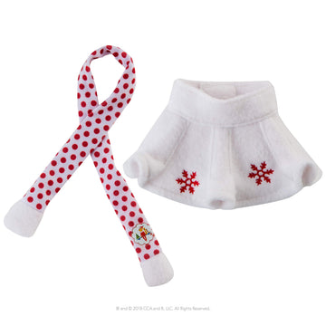 The Elf on the Shelf Claus Couture Collection Snowflake Skirt & Scarf - Red and White Holiday Outfit for Scout Elves - Festive Elf Clothes Accessory
