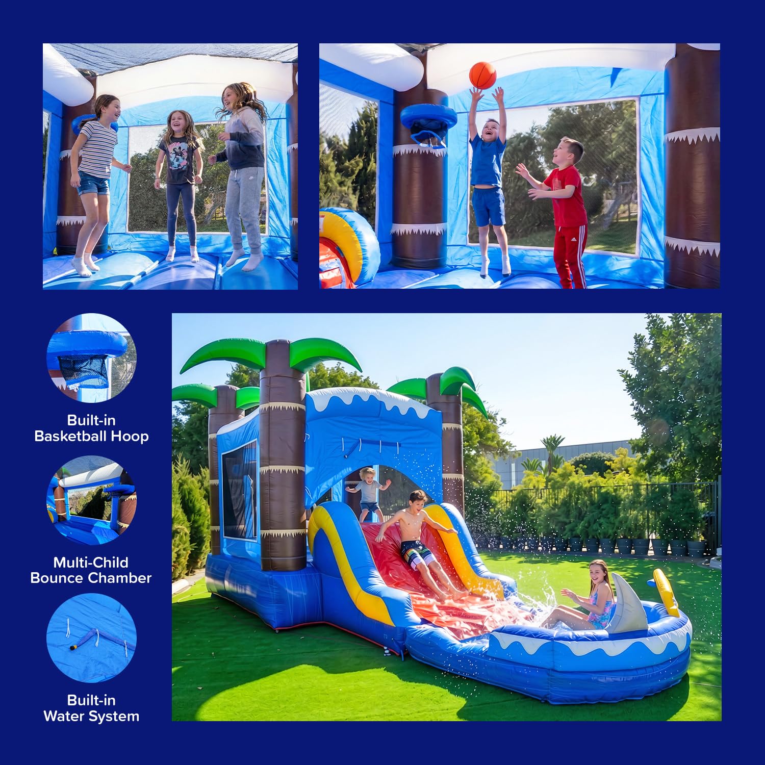 HeroKiddo 12ft Ocean Shark Commercial Inflatable Bounce House Water Slide