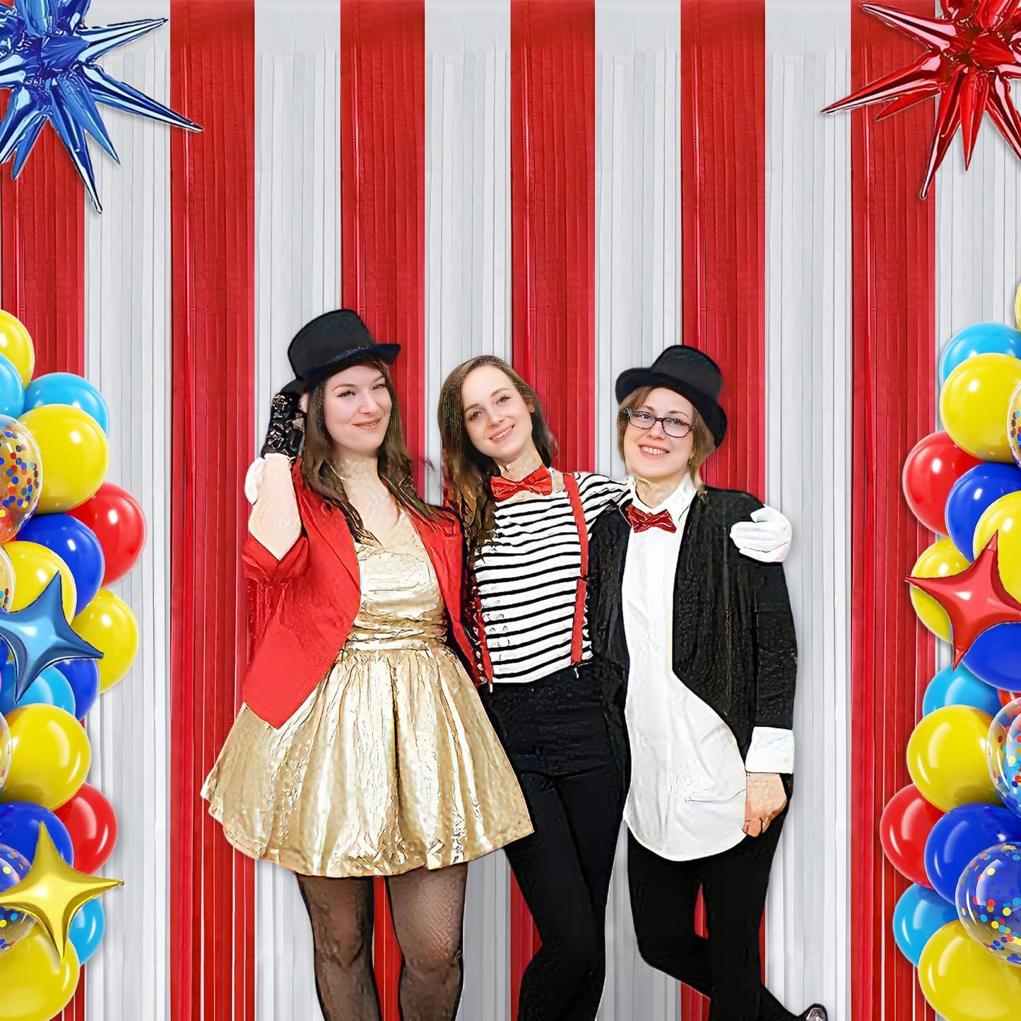 Carnival Circus Theme Red and White Foil Fringe Curtain Backdrop, 2 Pack