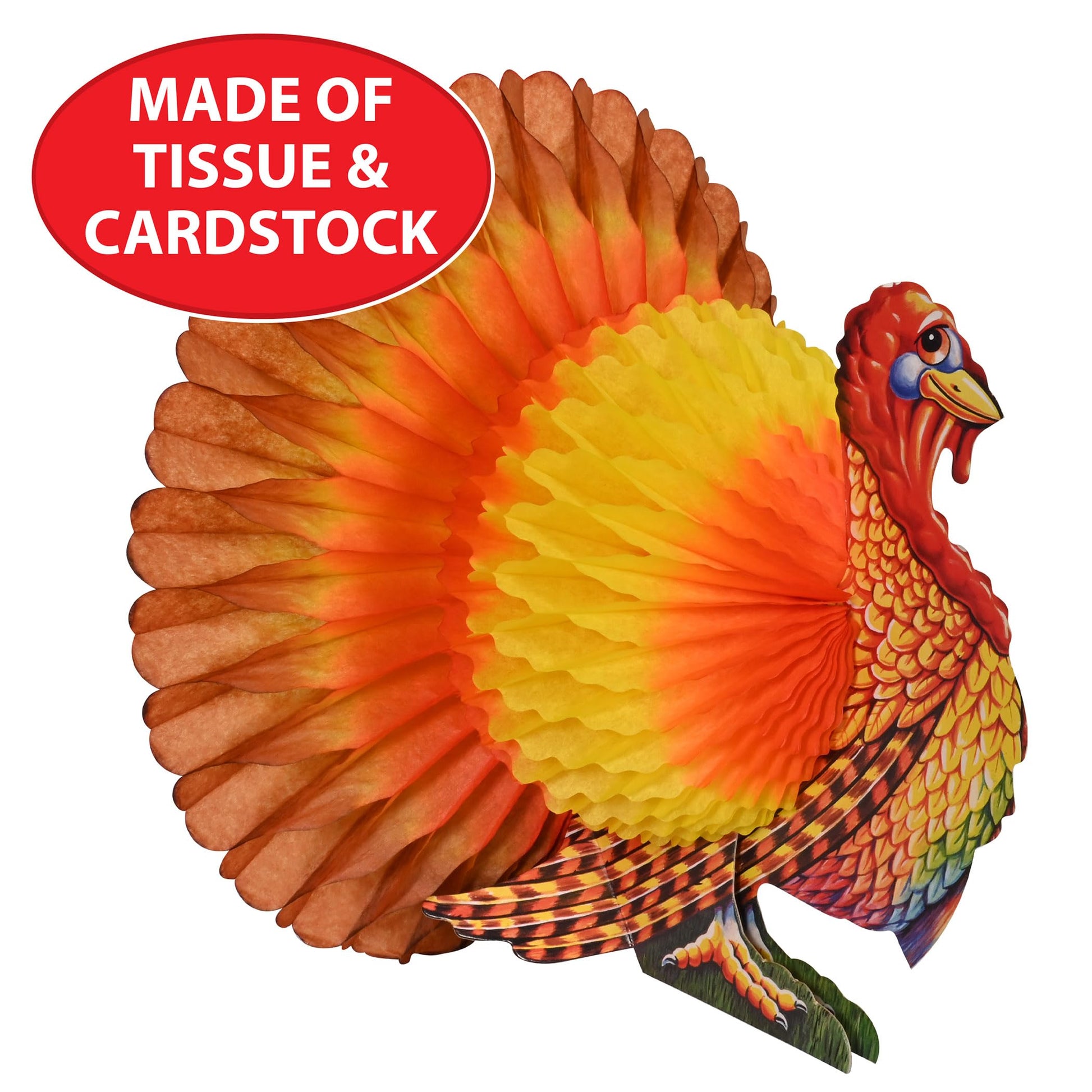 Beistle Tissue Turkey Centerpieces 12", Pack of 2, Fall Colors