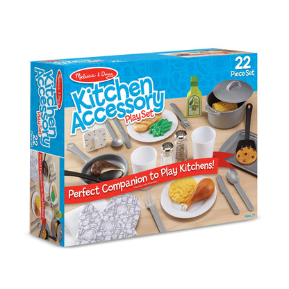 Melissa & Doug 22-Piece Play Kitchen Accessories Set with Play Food & Wooden Toys, Pot, Pans, Utensils & More, Preschool Learning Toys for Girls &