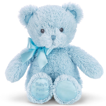 Bearington Blue Teddy Bear - 12" Fluffy and Cuddly My First Teddy Bear Companion with Premium Plush and Soft Fur - Adorable Stuffed Animal for Baby
