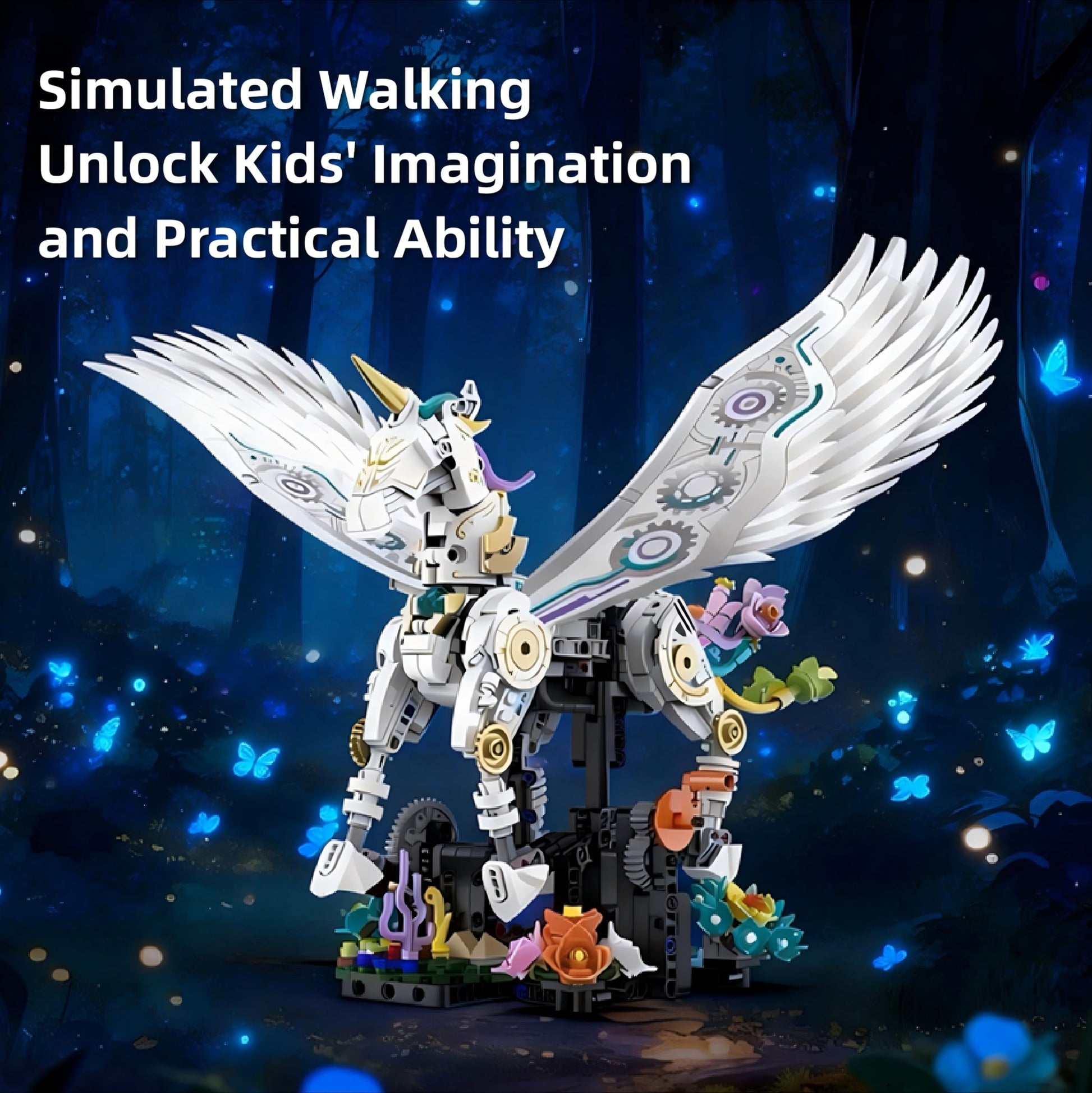 Aptrbg Unicorn Building Set 800+ Pcs STEM Toy Ages 8-12, Walking & Flapping Wings, Compatible with Major Building Blocks, Gift for Boys Girls