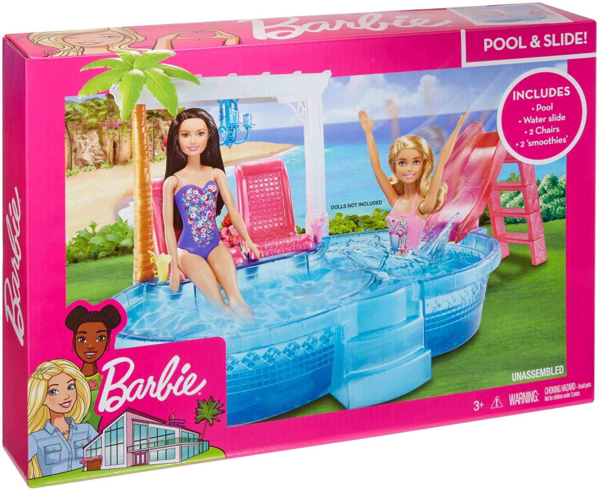 Barbie Glam Pool and Slide with Chairs, Chandelier and Smoothies