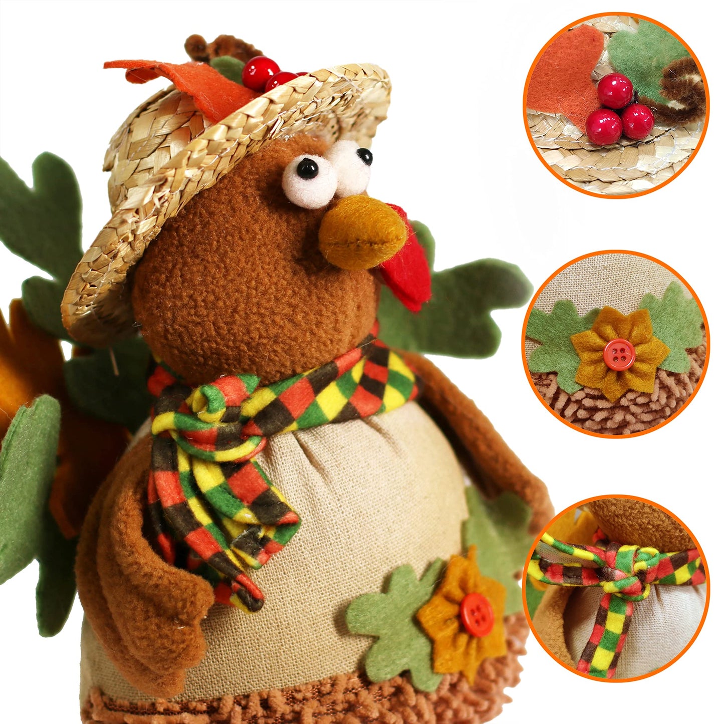 Ogrmar 15 Inch 2 Pack Stuffed Turkey Couple Doll Thanksgiving Tabletop Decorations Exquisite Handmade Turkey Plush Doll Kit for Autumn Harvest Home