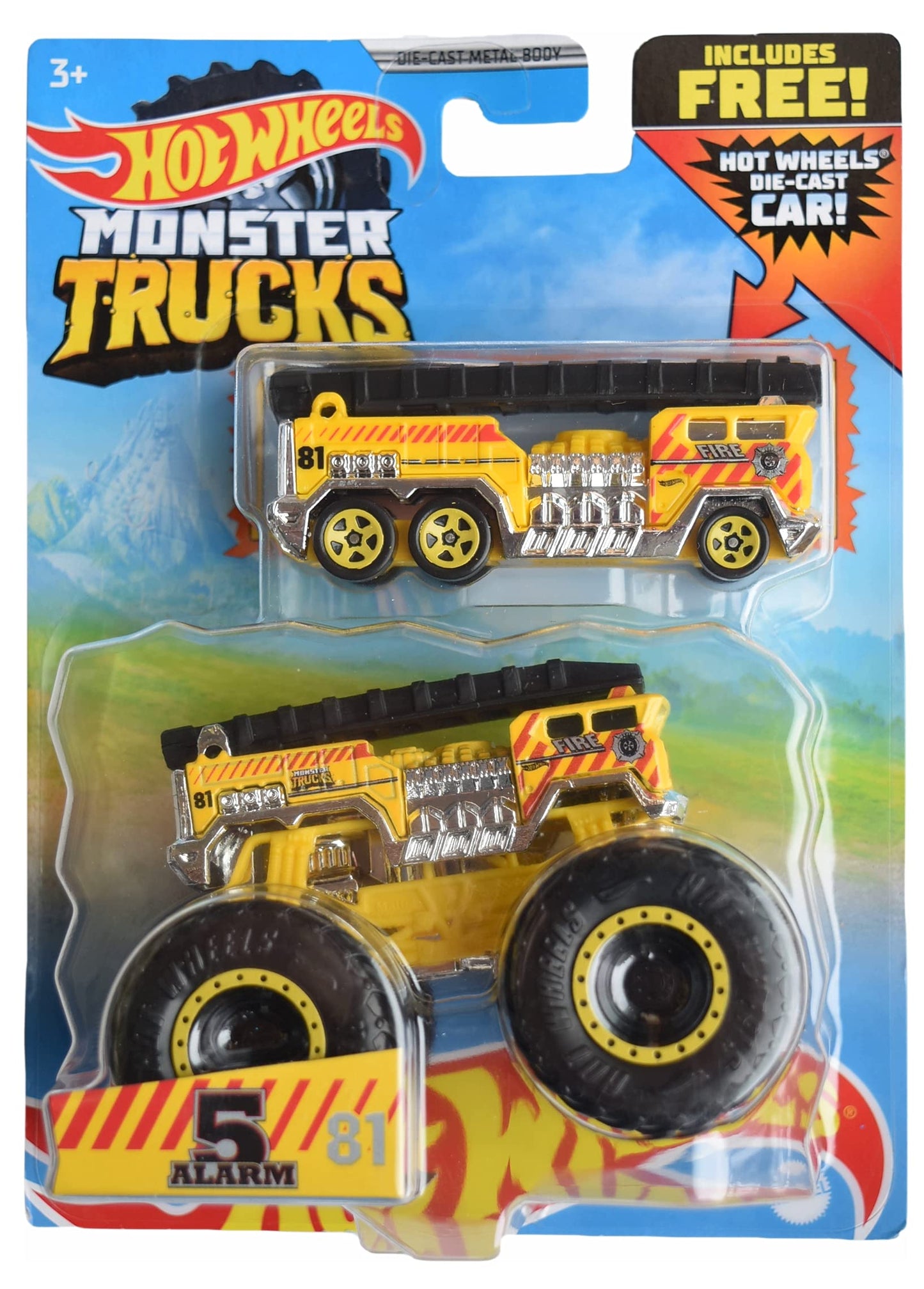 Hot Wheels Monster Trucks 5 Alarm, [Yellow] Includes Die Cast Car 1:64 Scale