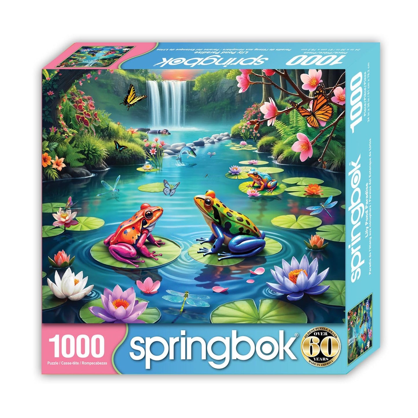 Springbok Lily Pond Paradise 1000 Piece Jigsaw Puzzle for Adults - Frogs and Flowers - Unique Cut Pieces - Made in USA