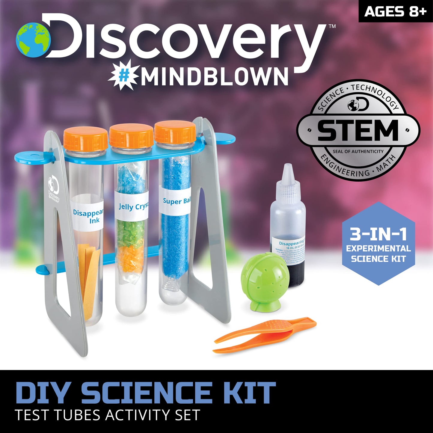 Discovery #MINDBLOWN 14-Piece Test Tubes DIY Science Kit with 3 Educational Experiments, Educational STEM Activity Set, Fun Learning Toy for Real
