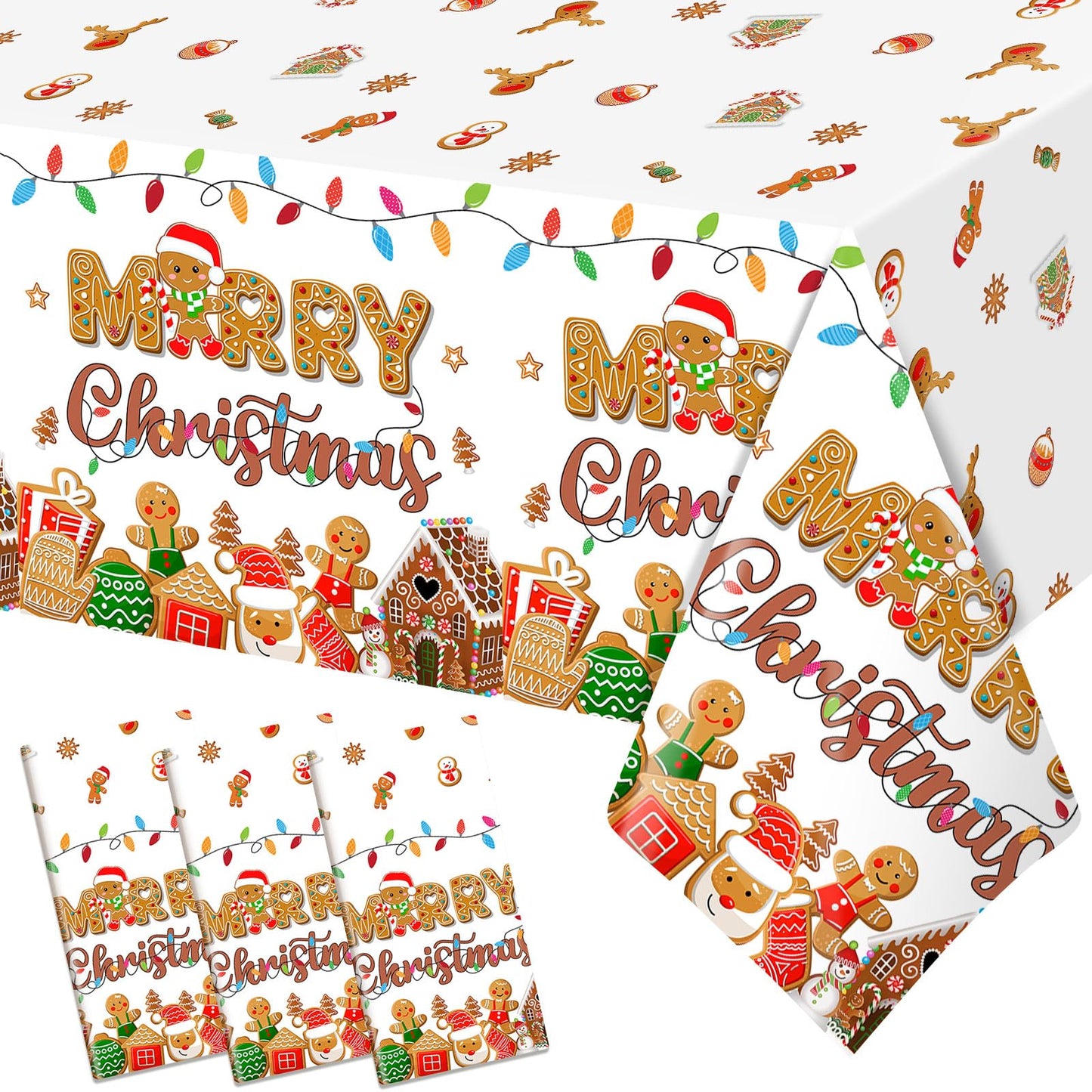 HigzYovn 3Pcs Gingerbread Christmas Decorations Gingerbread Party Supplies Tablecloth for Christmas Gingerbread Party Decorations Gingerbread House