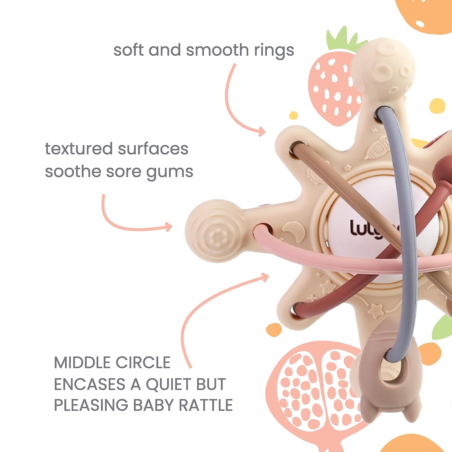 Lulyboo Baby Silicone Sensory Teething Planet - BPA-Free, Easy Grip, Self-Soothing Relief for Teething 0-12 Months, Hypoallergenic, Stimulates Motor