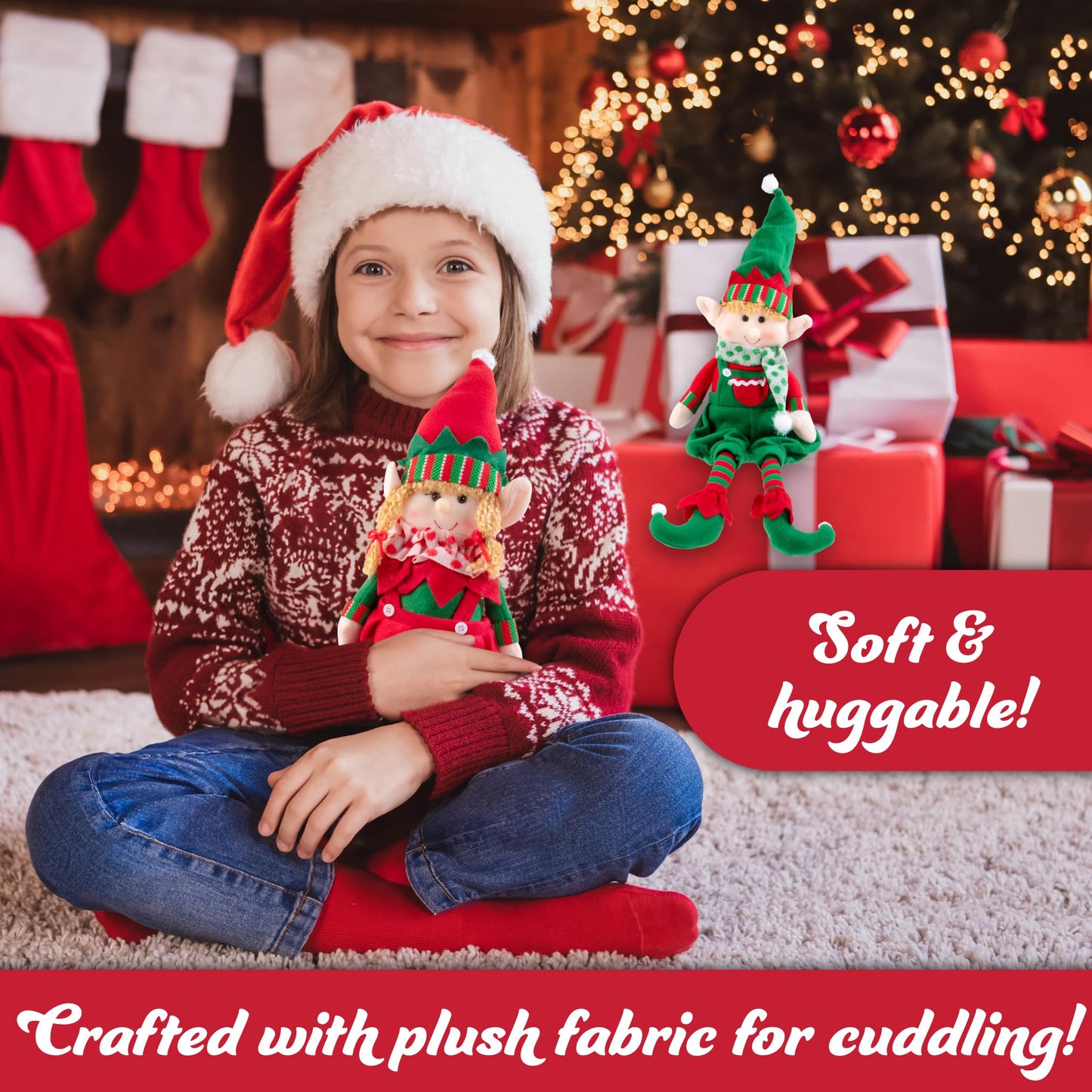 Elf Plush Christmas Stuffed Dolls, Set of 2-18" Boy and Girl Elves Holiday Cute Plush Shelf Toys - Fun Kids Buddy Figurine Decorations, Christmas