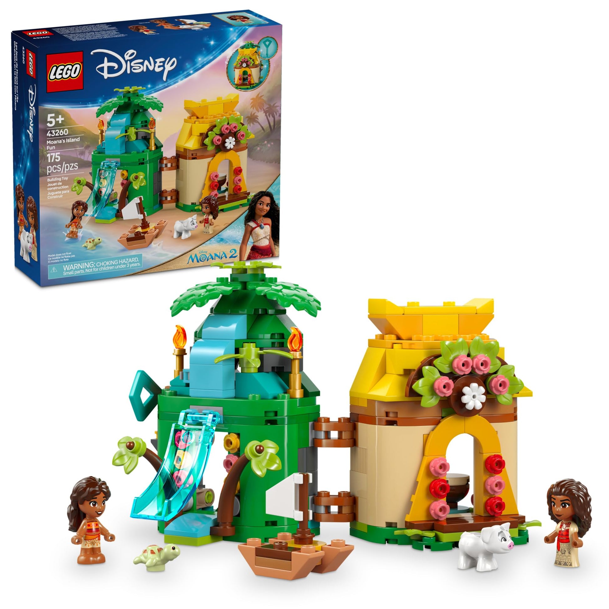 LEGO Disney Moana's Island Fun Building Toy Playset - Princess Moana Toy for Kids, Girls and Boys, Ages 5+ - with 2 Disney Micro-Dolls and Pua Animal